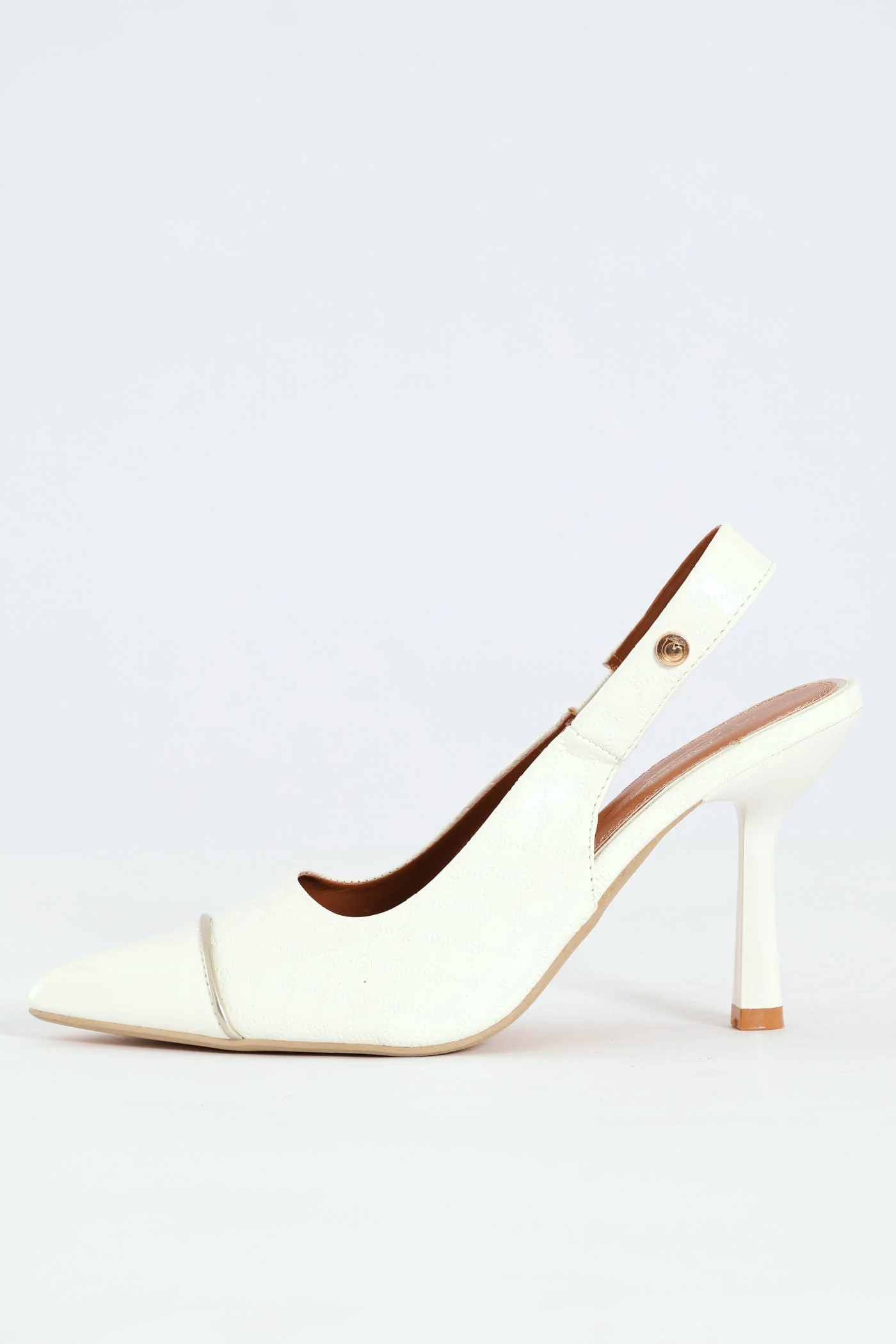 Hi Shaped Embossed Monogram Slingback Court Heel - White