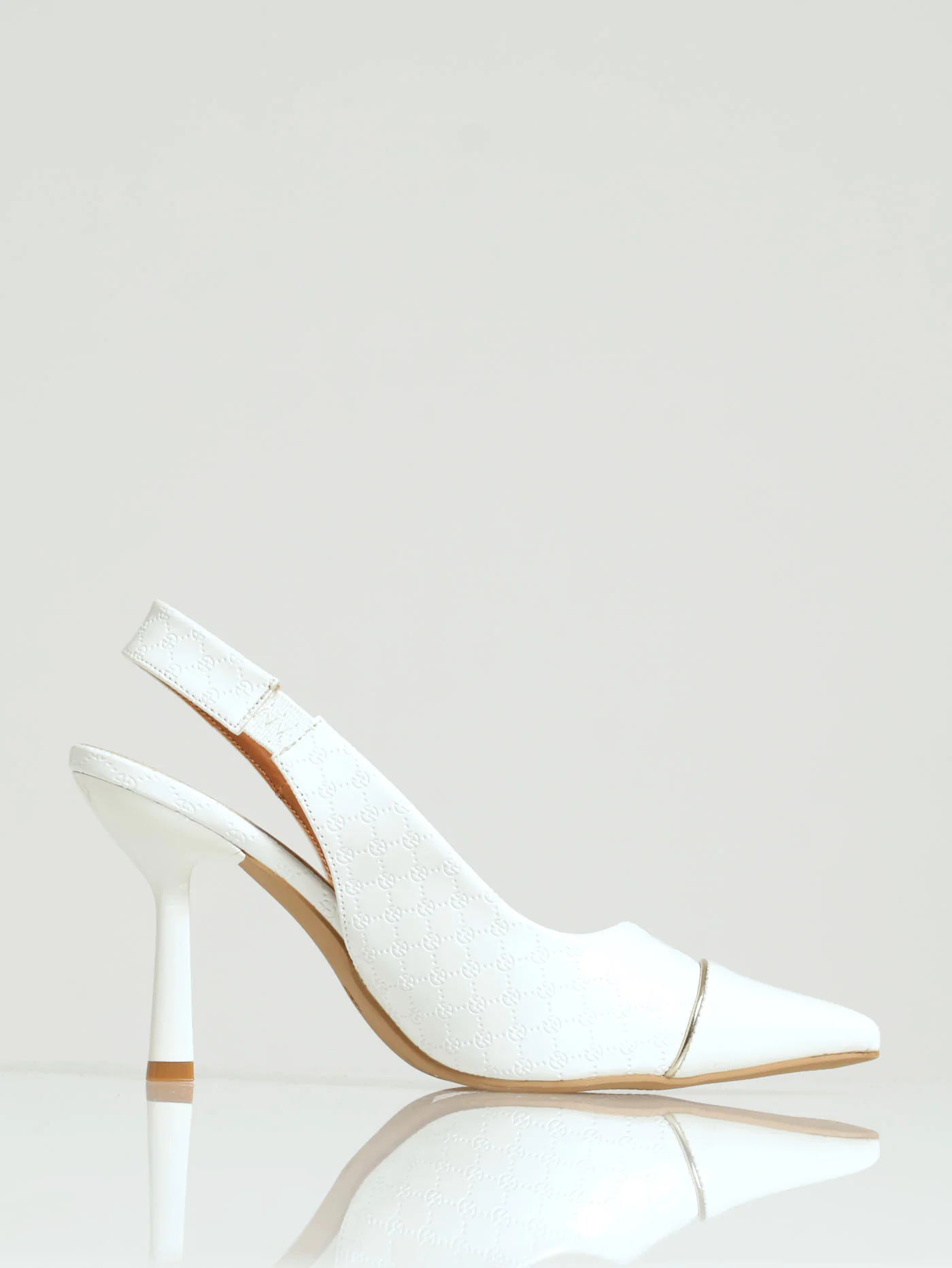 Hi-Shaped Embossed Monogram Slingback Court Heel - White - Image 2