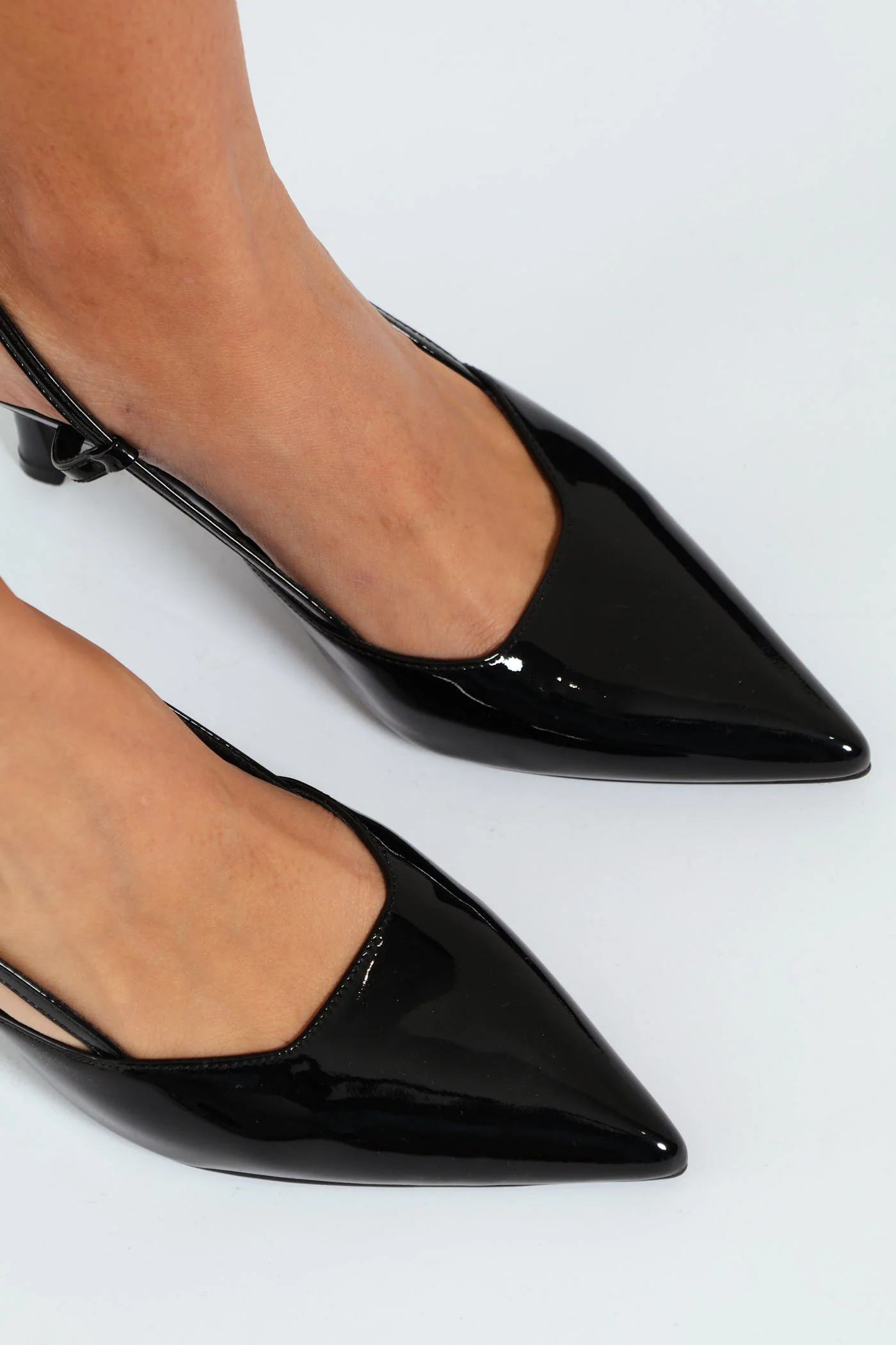 Hi Shaped Pointy Patent Slingback Court Heel - Black - Image 3