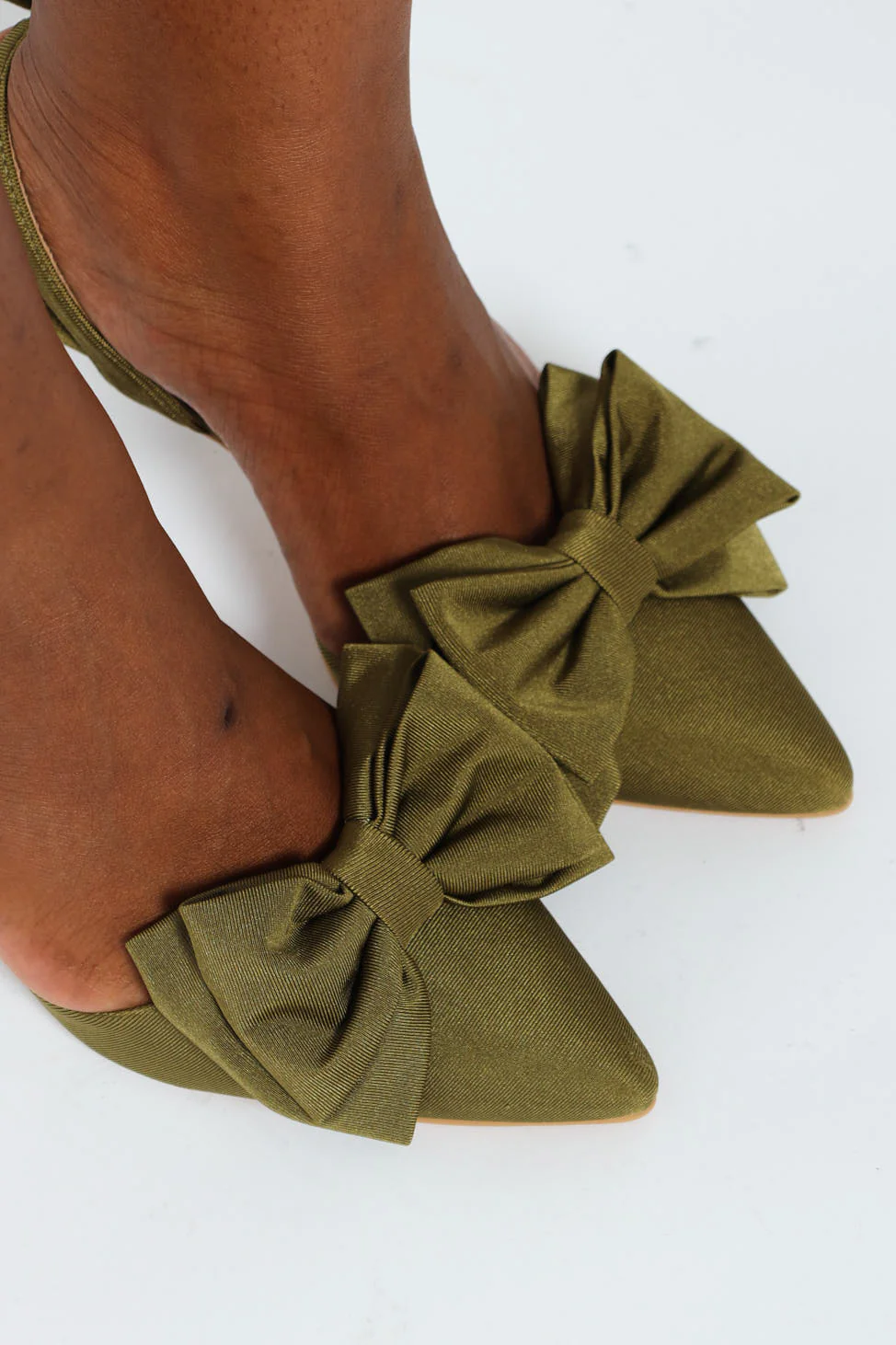 Hi Shaped Pointy Slingback Court Heel With Bow - Fatigue - Image 3