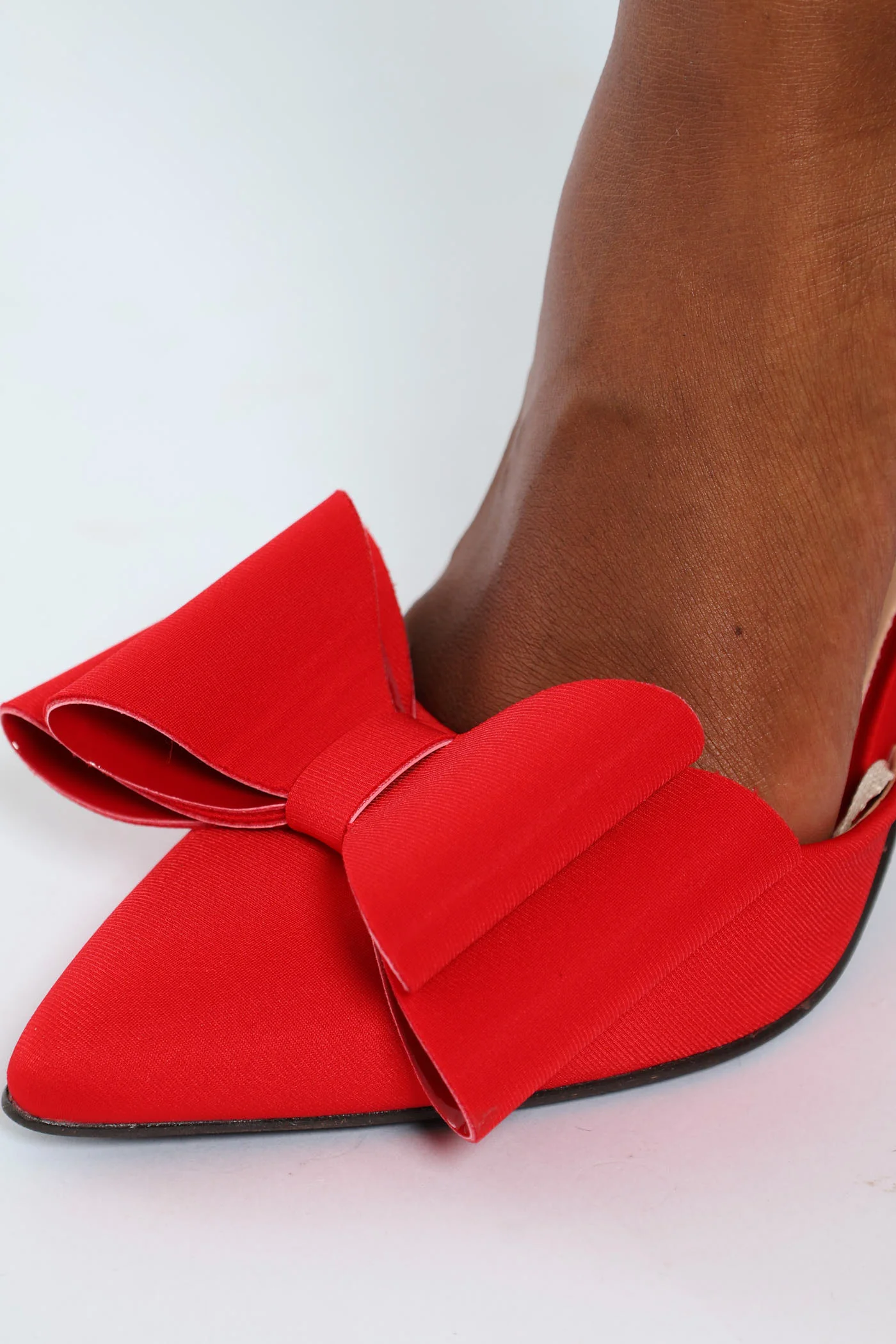 Hi Shaped Pointy Slingback Double Bow Court Heel - Red - Image 2