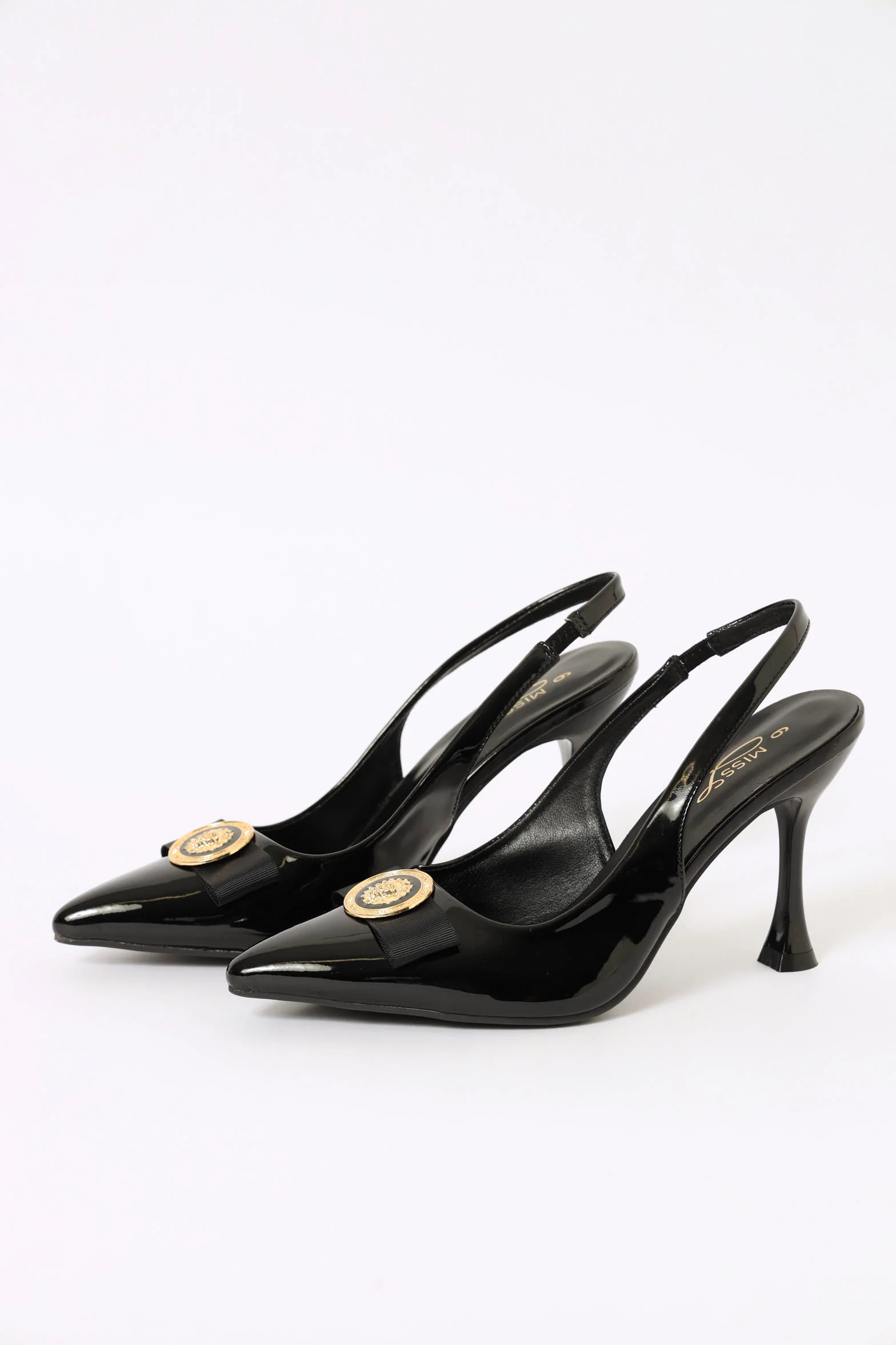 Hi Shaped Pointy Trimmed Bow Slingback Court Heel - Black