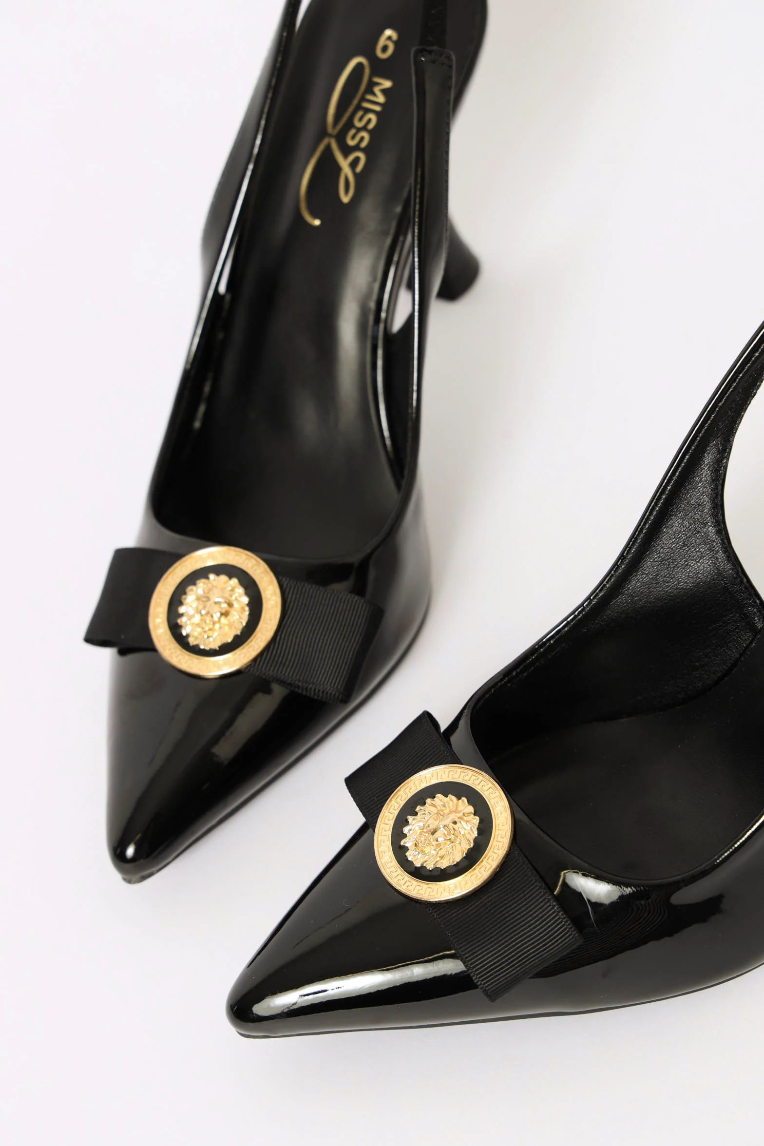 Hi Shaped Pointy Trimmed Bow Slingback Court Heel - Black - Image 2