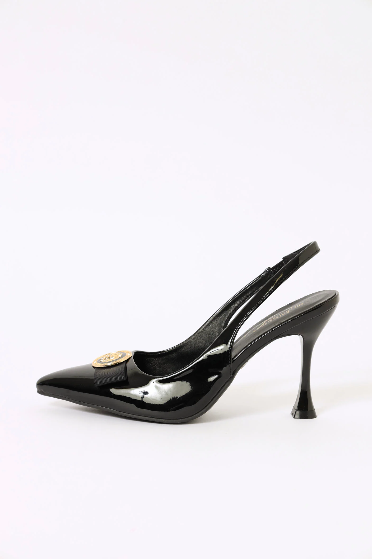 Hi Shaped Pointy Trimmed Bow Slingback Court Heel - Black - Image 3