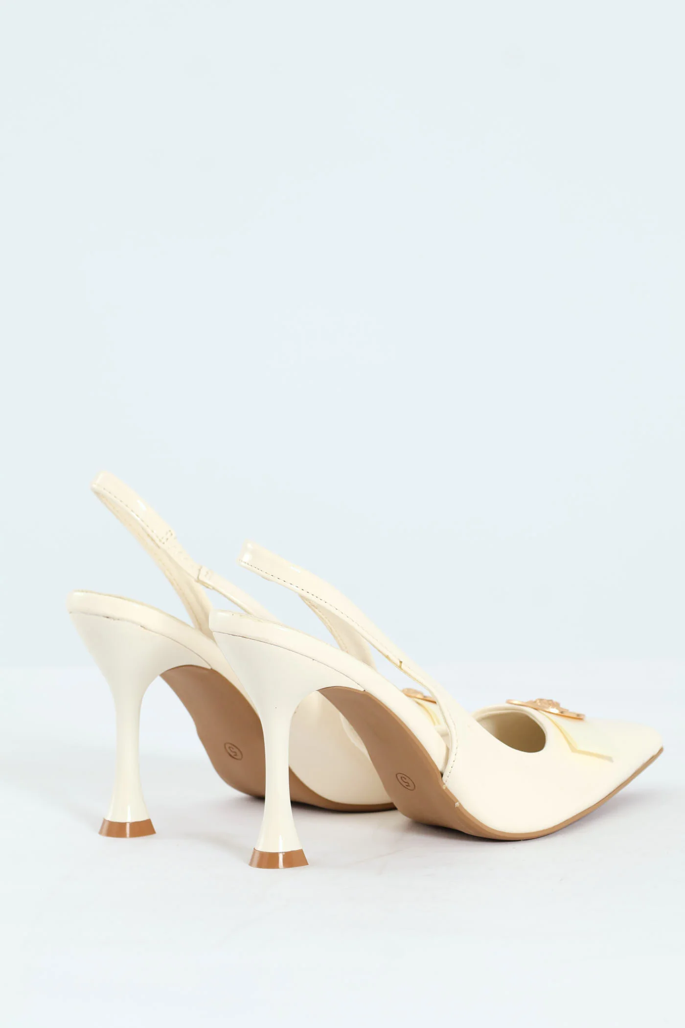Hi Shaped Pointy Trimmed Bow Slingback Court Heel - White - Image 5