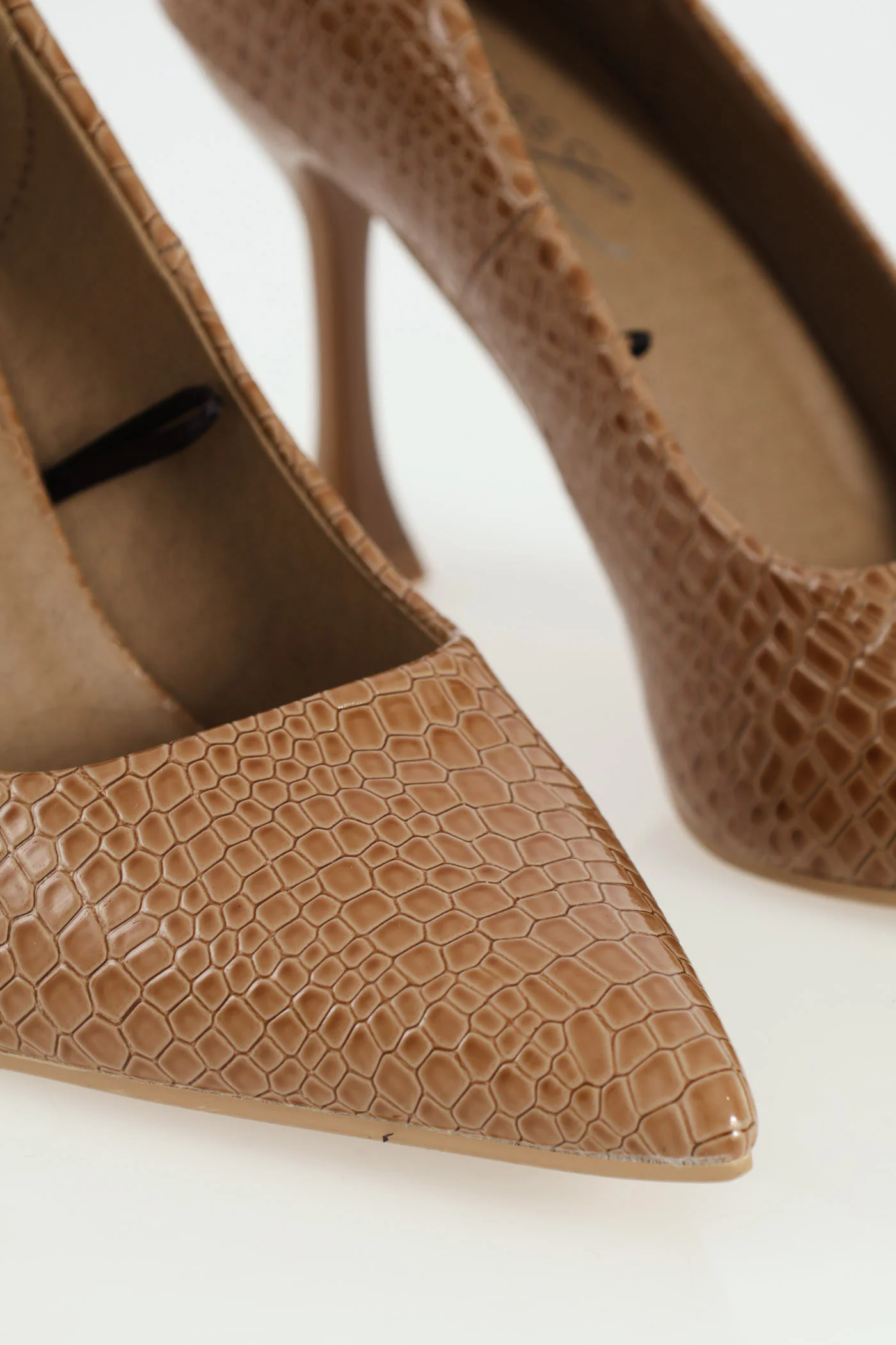 Hi-Shaped Stiletto Croc Patent Classic Full Court Heel - Taupe - Image 2