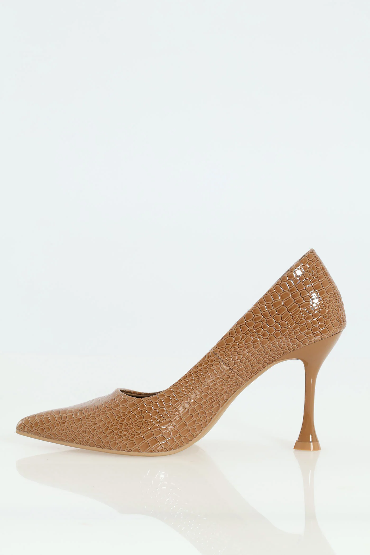 Hi-Shaped Stiletto Croc Patent Classic Full Court Heel - Taupe - Image 3