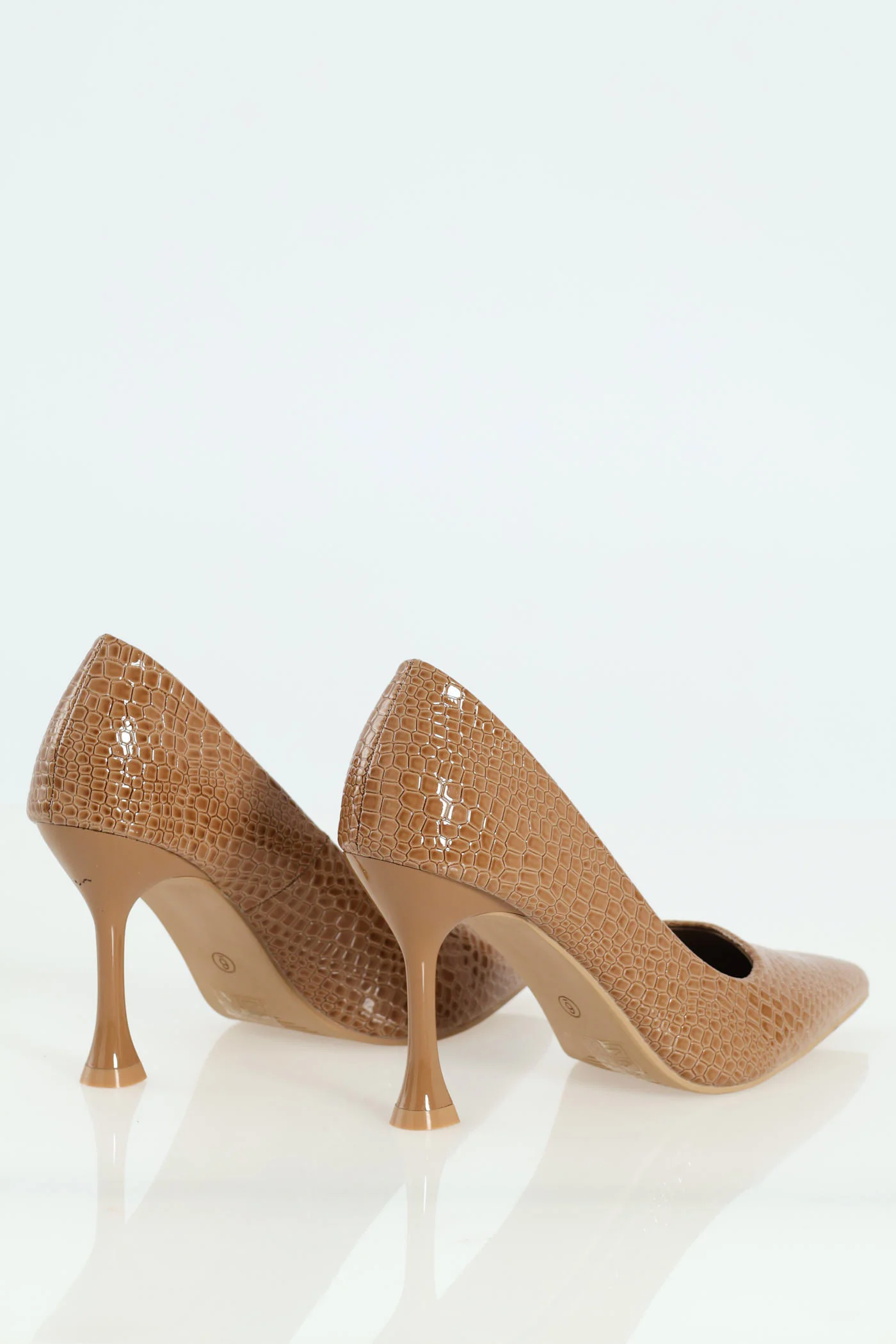 Hi-Shaped Stiletto Croc Patent Classic Full Court Heel - Taupe - Image 4