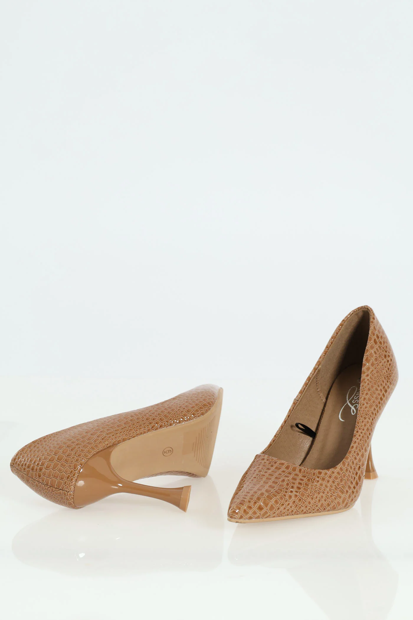 Hi-Shaped Stiletto Croc Patent Classic Full Court Heel - Taupe - Image 5
