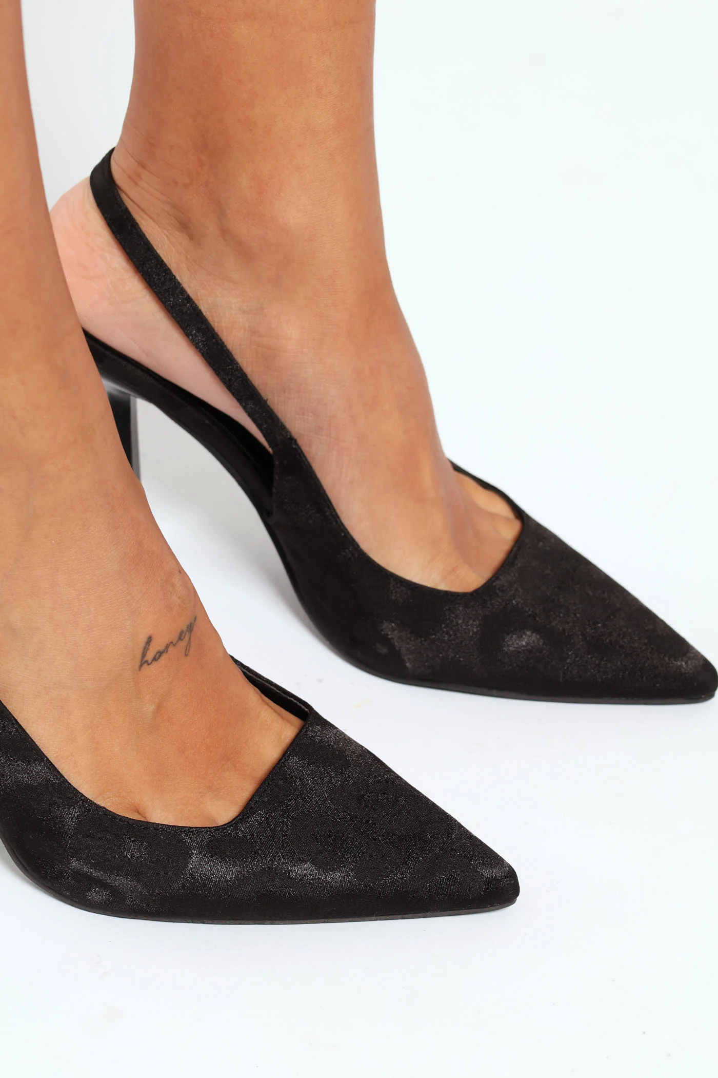 Hi Stiletto Leopard Print Pointed Slingback Heel - Black - Image 3