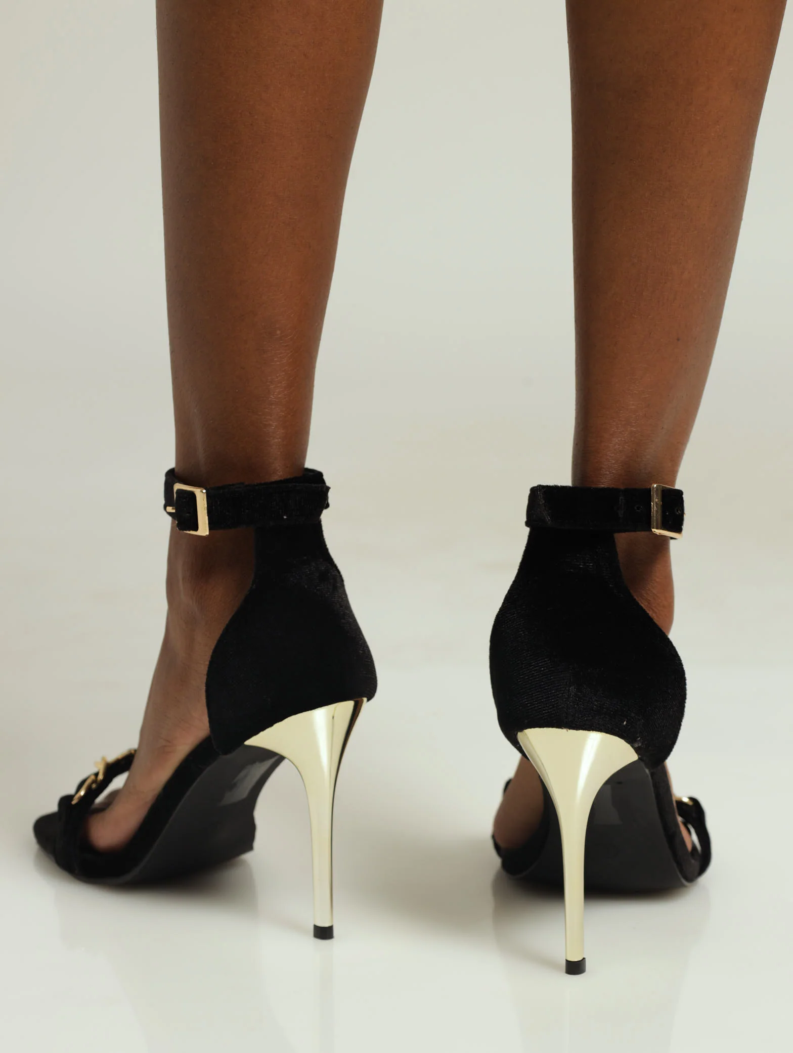 Hi Stiletto Mule Heel With Gold Trim & Ankle Buckle - Black - Image 3
