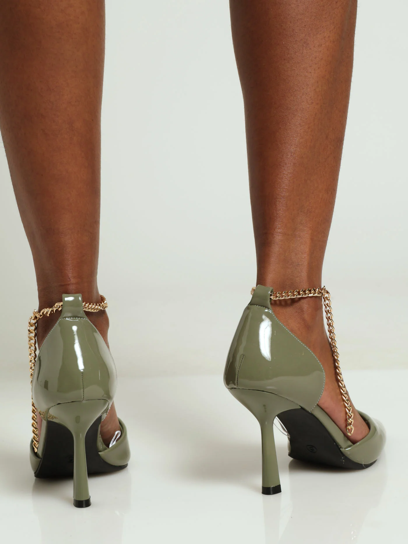 Stiletto Pointed Court Heel With Gold Chain Ankle - Fatigue - Image 4