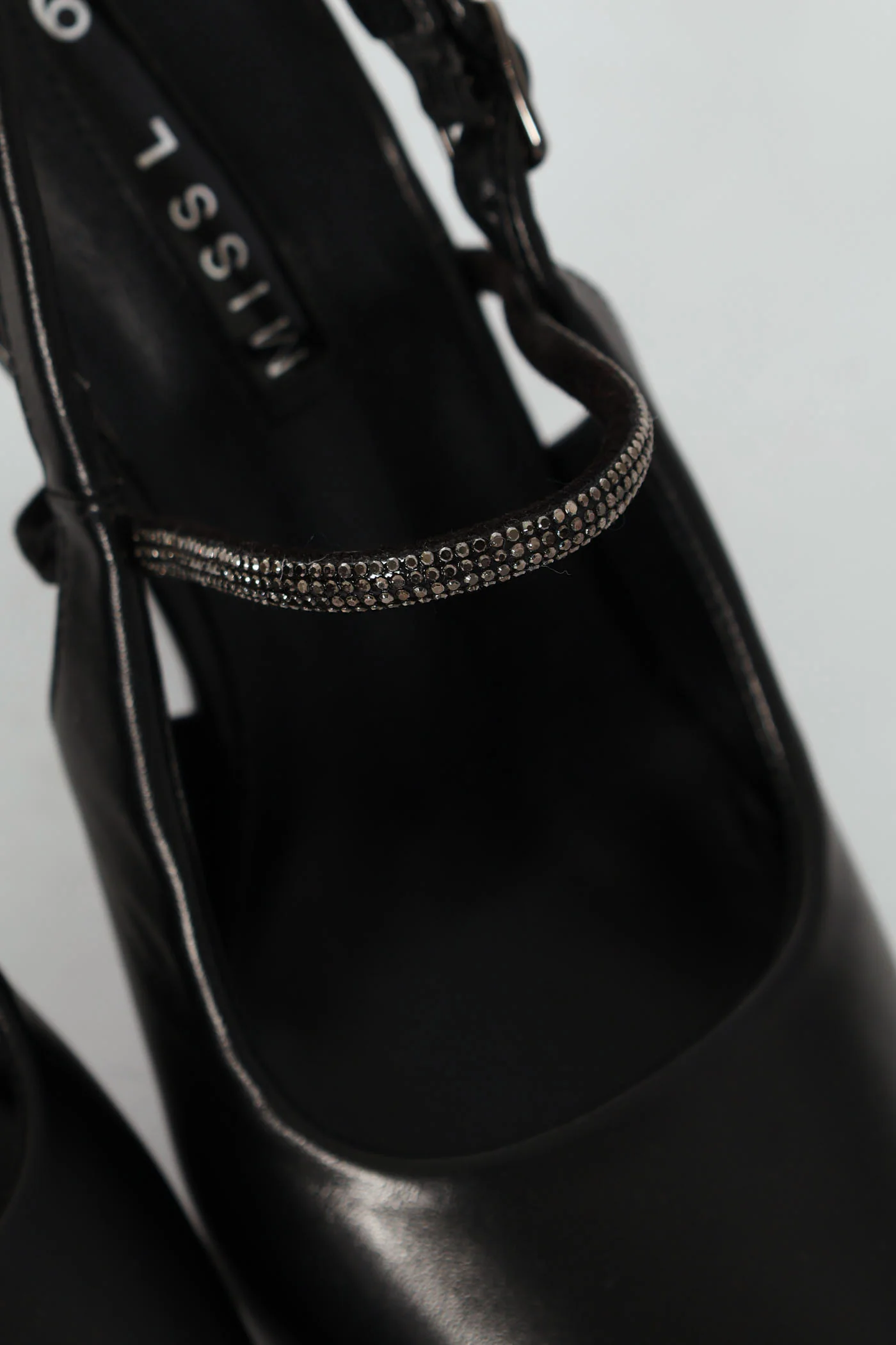 Hi Stiletto Pointy Slingback Court Heel With Diamante - Black - Image 8