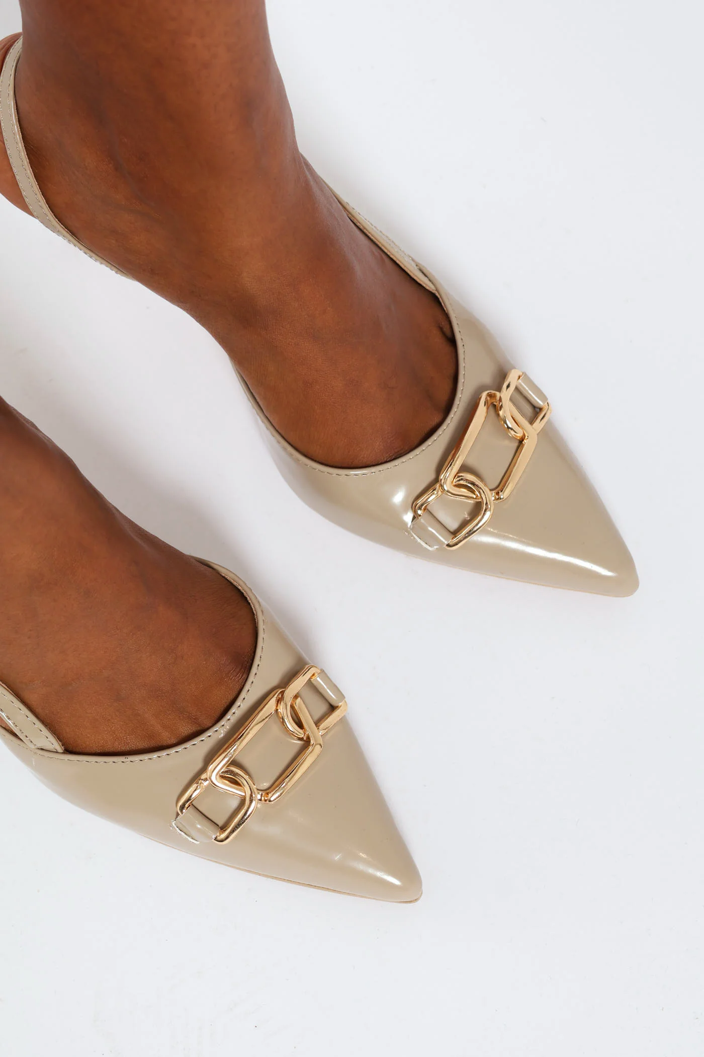 Hi Stiletto Slingback Court Heel With Link Trim - Taupe - Image 3