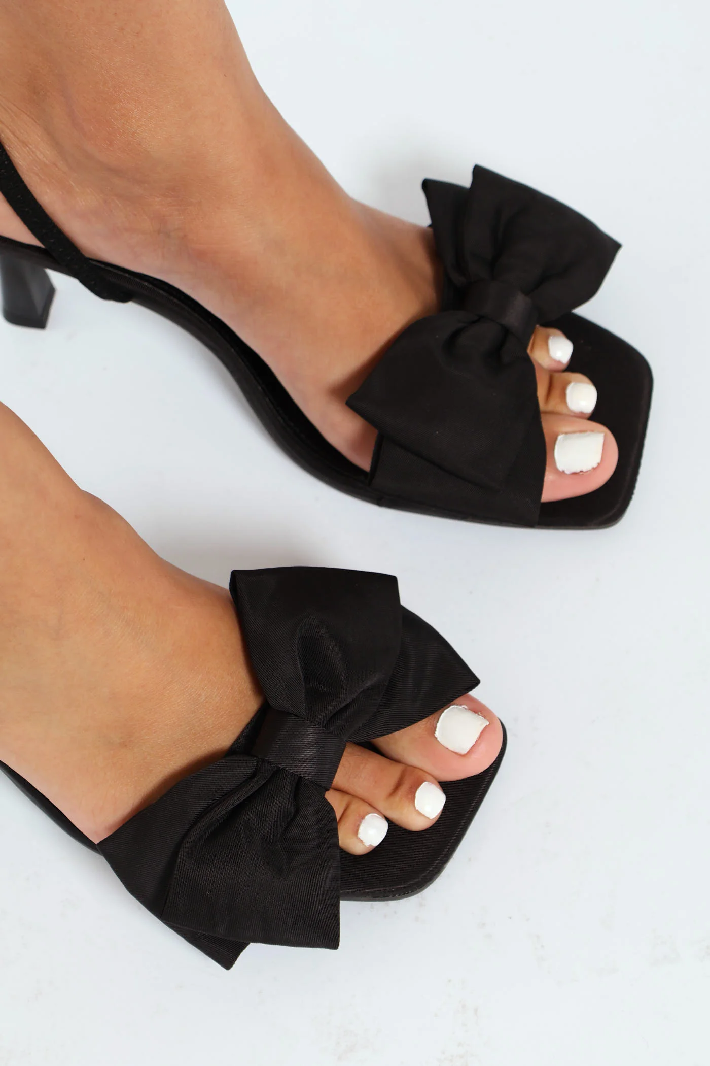 Hi Stiletto Slingback Mule Heel With Double Bow - Black - Image 2