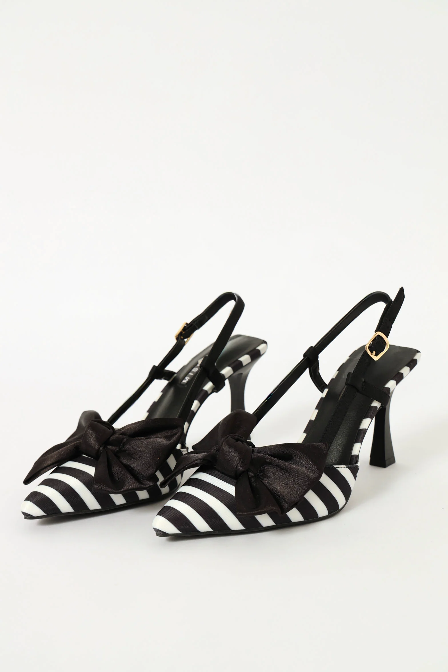 Hi Stiletto Slingback Striped Court Heel - Black/White