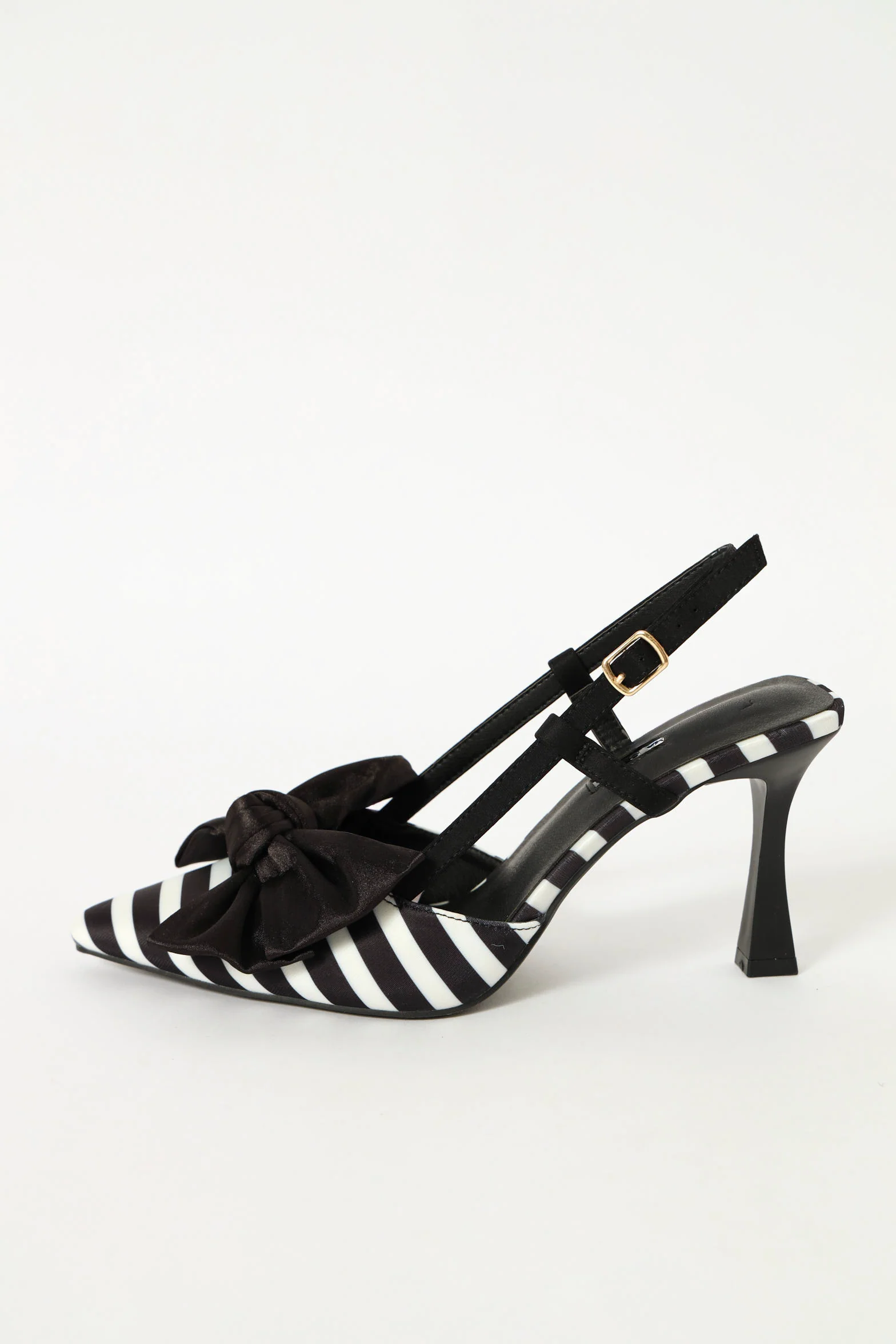 Hi Stiletto Slingback Striped Court Heel - Black/White - Image 2