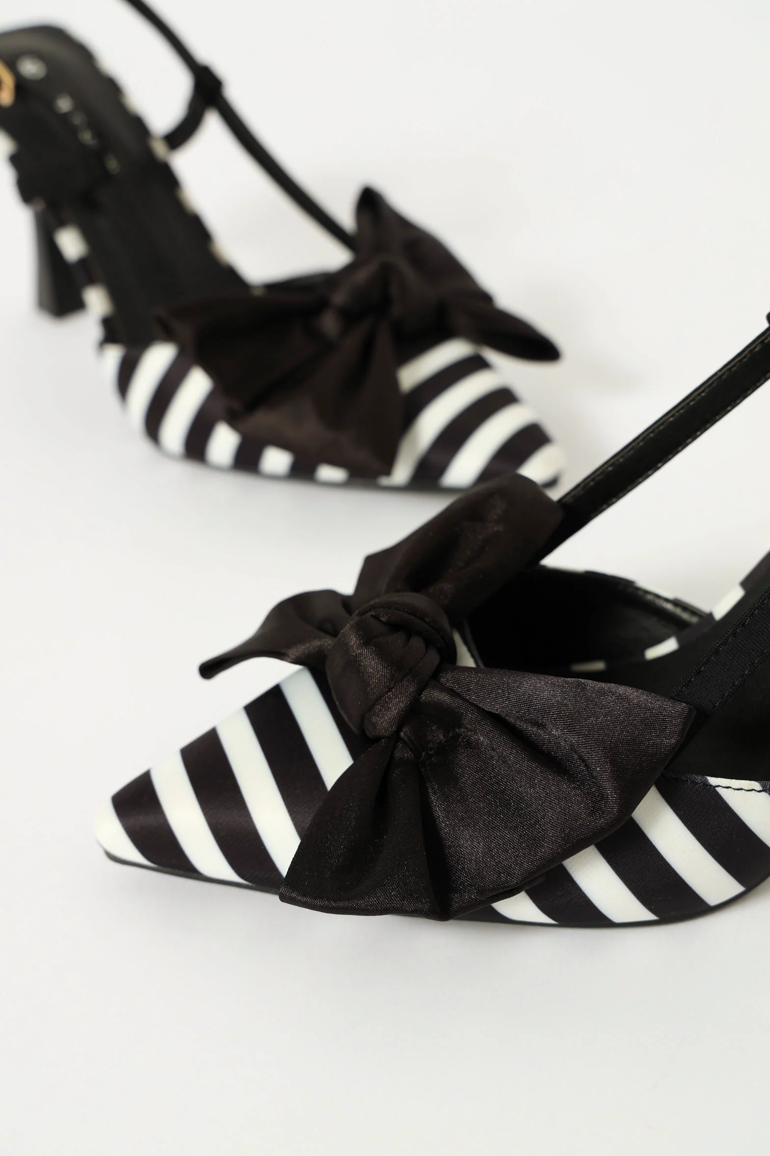 Hi Stiletto Slingback Striped Court Heel - Black/White - Image 3