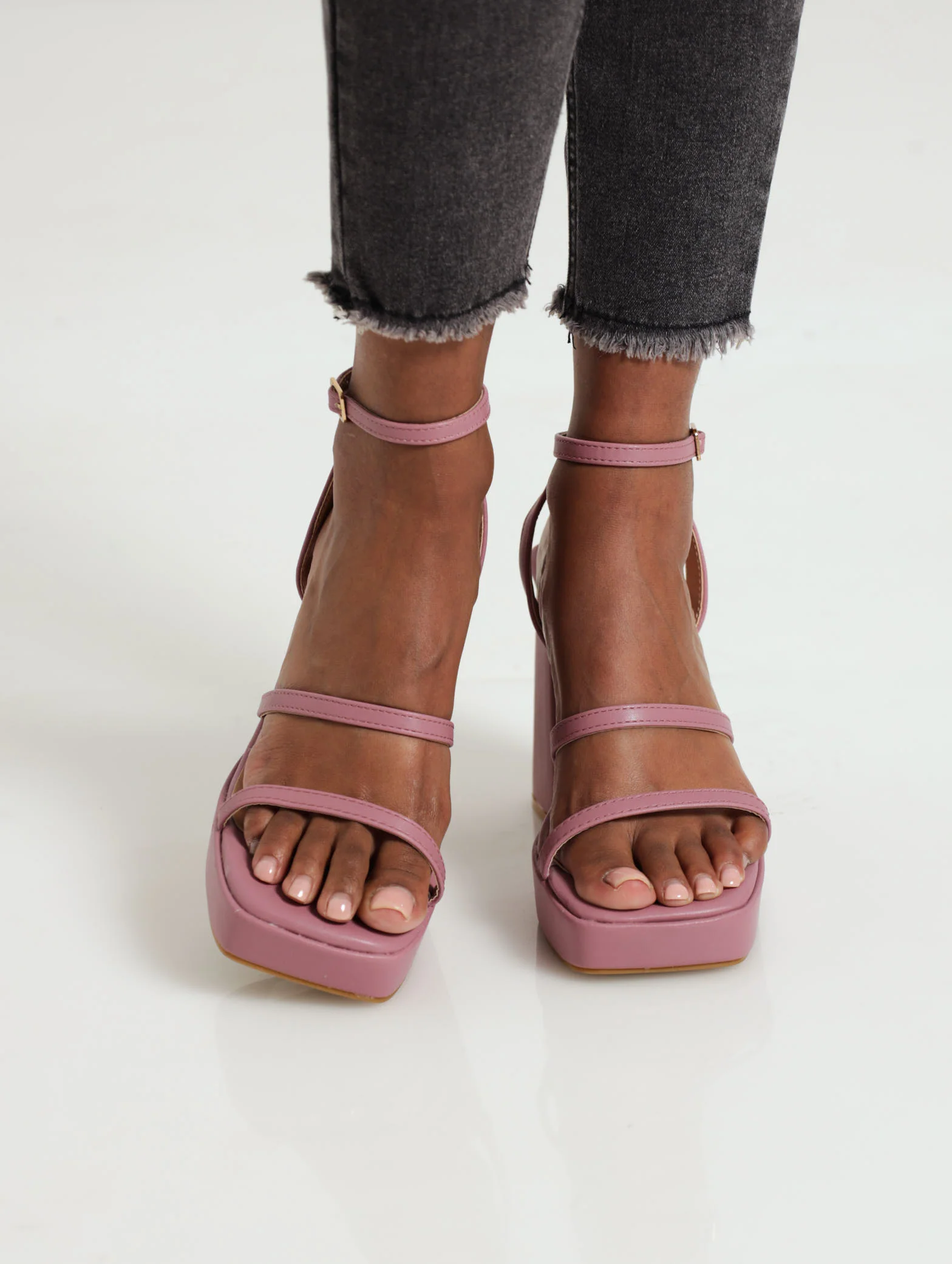 High Block Platform Heel With Straps And Ankle Buckle - Image 2