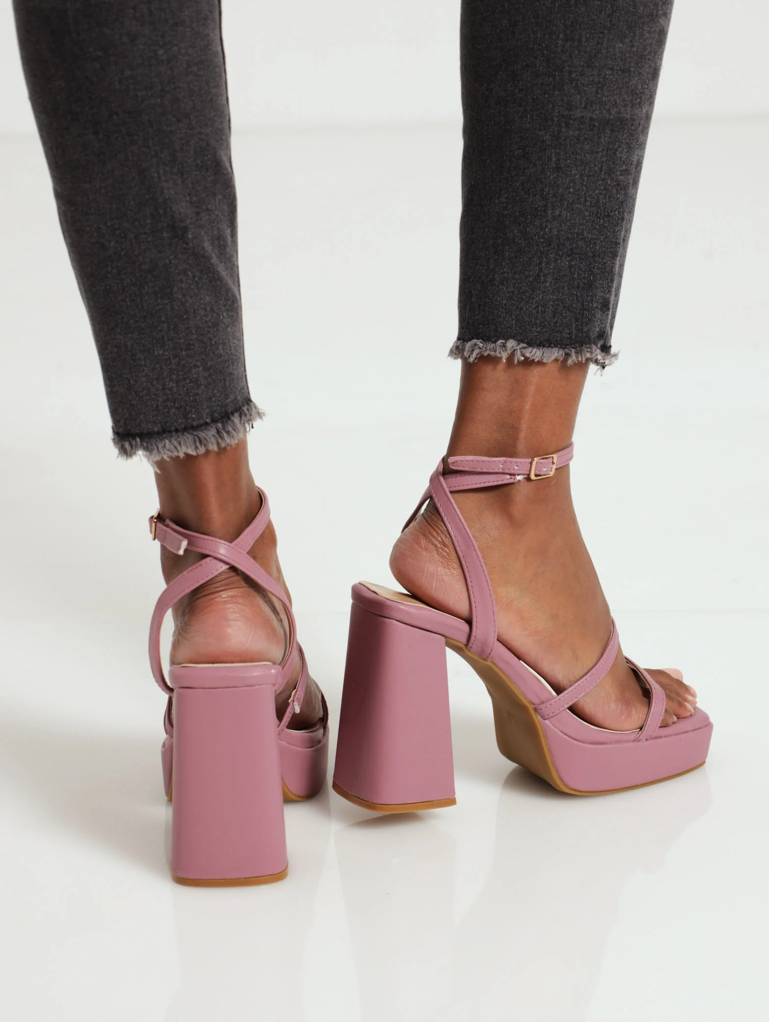 High Block Platform Heel With Straps And Ankle Buckle - Image 3