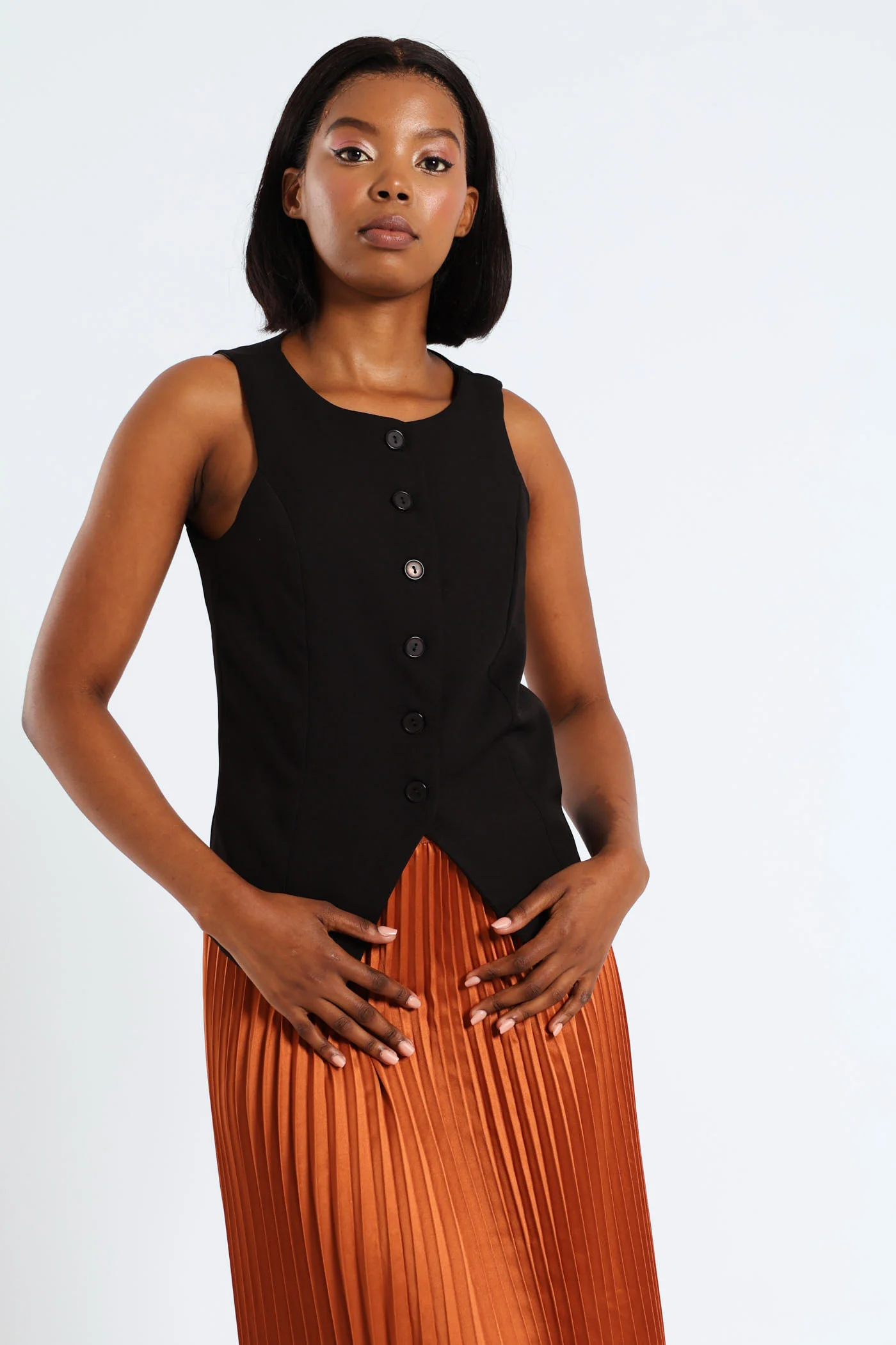 High Neck Waistcoat - Black