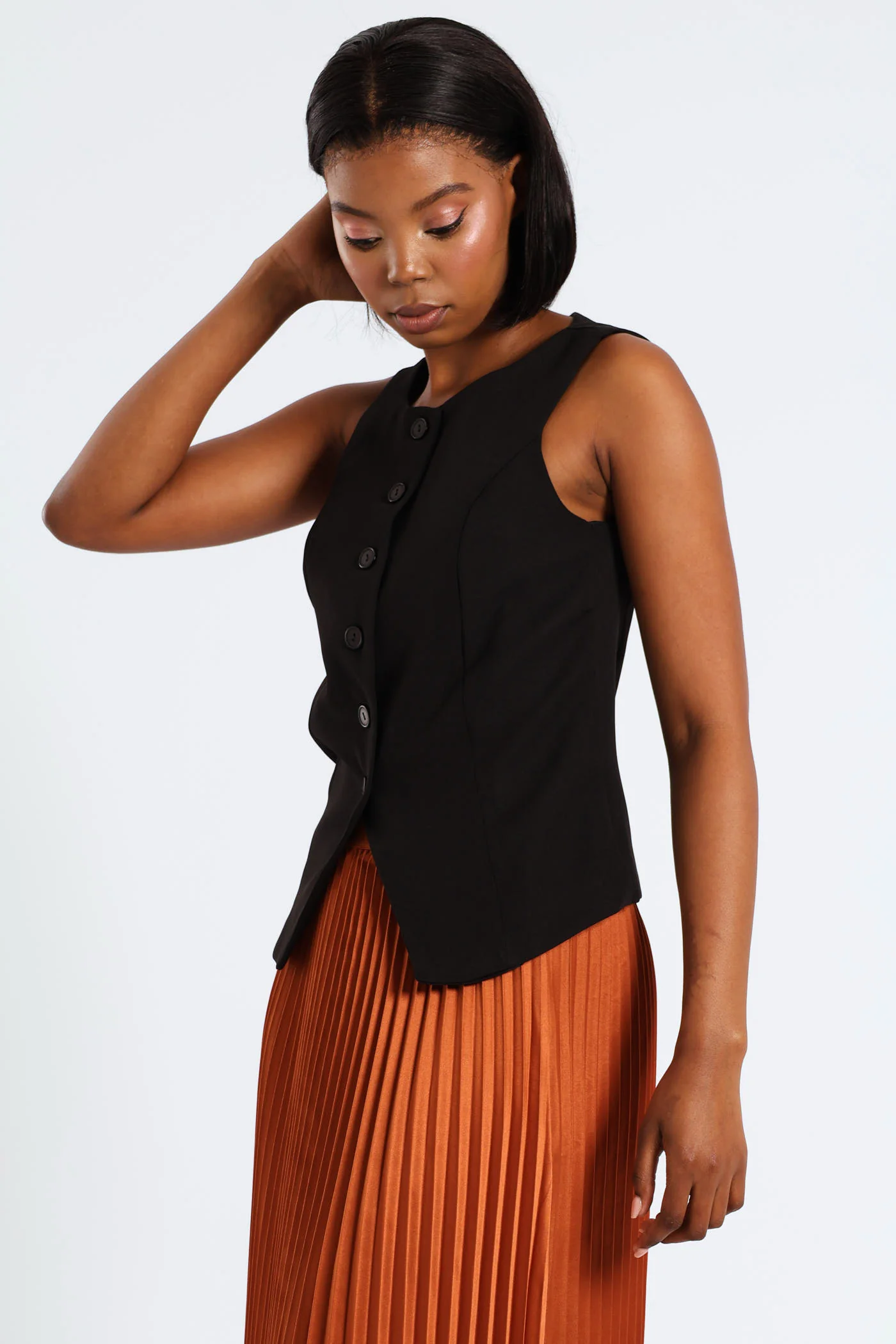 High Neck Waistcoat - Black - Image 4