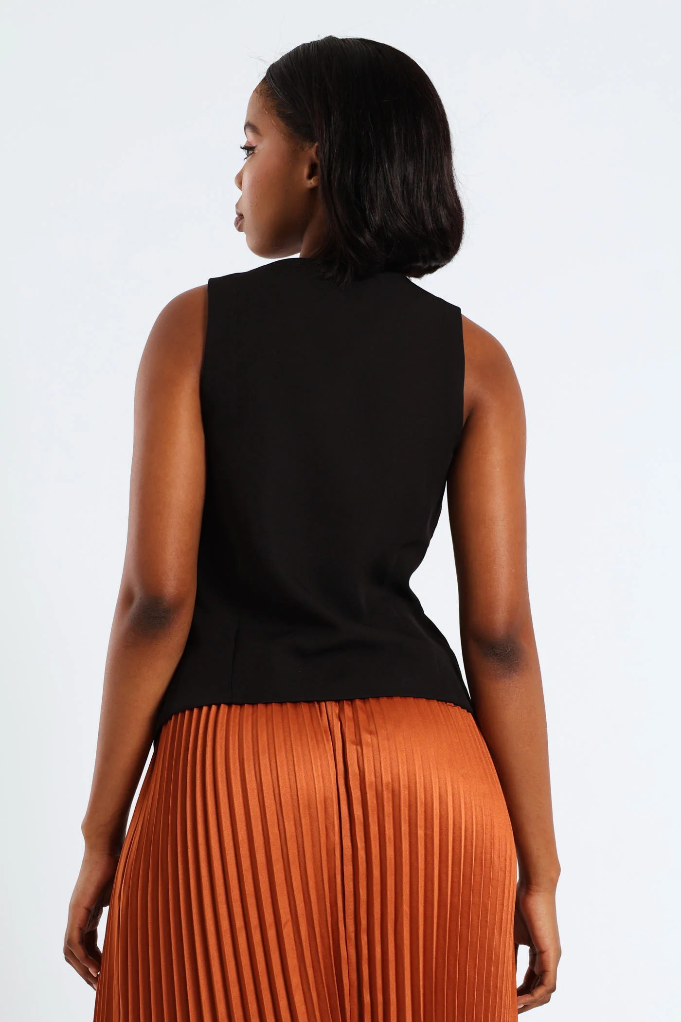High Neck Waistcoat - Black - Image 6