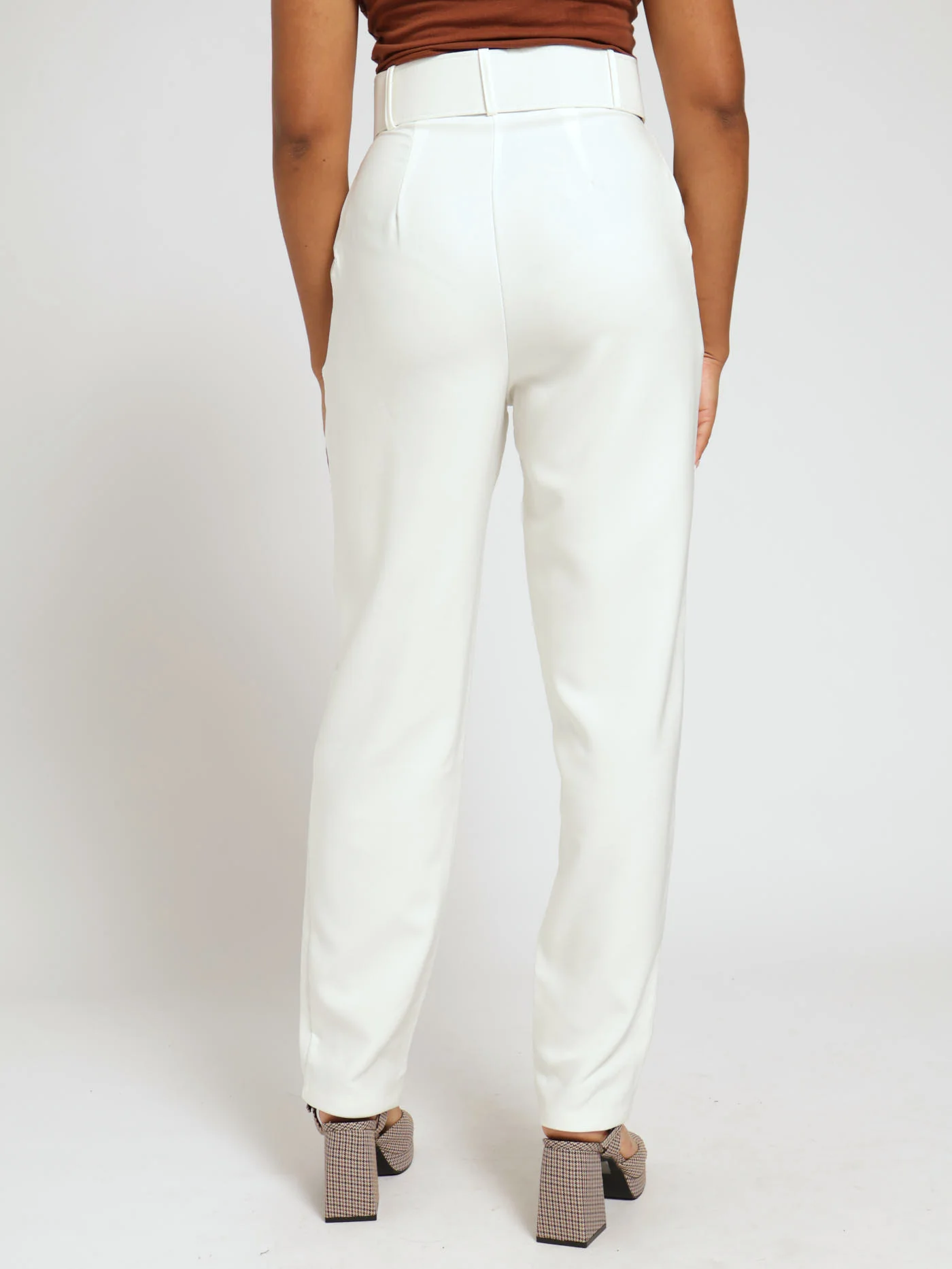 High Waist Belted Pants - Cream - Image 3