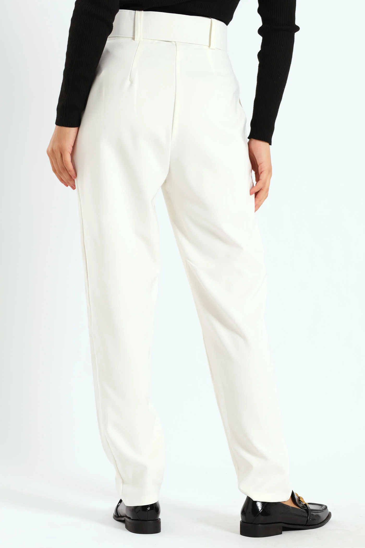 High Waist Belted Pants - White - Image 4