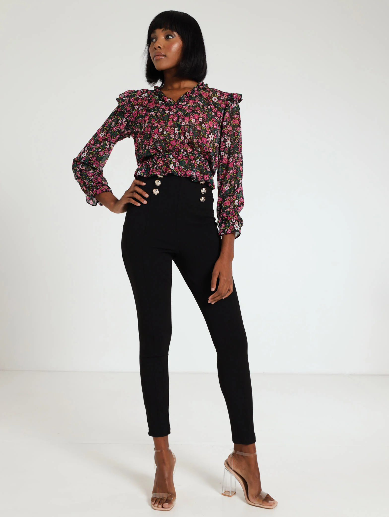 High Waist Fancy Button Pants - Image 2