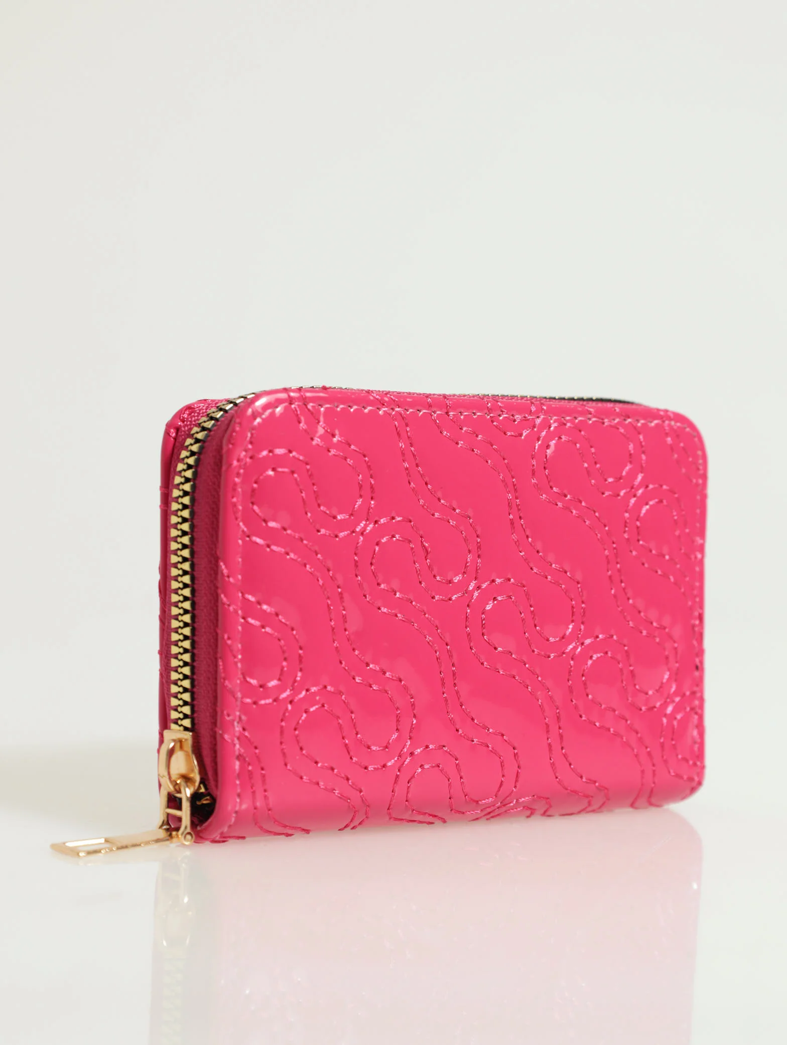 Hot Pink Quilted Single Zip Purse - Image 3