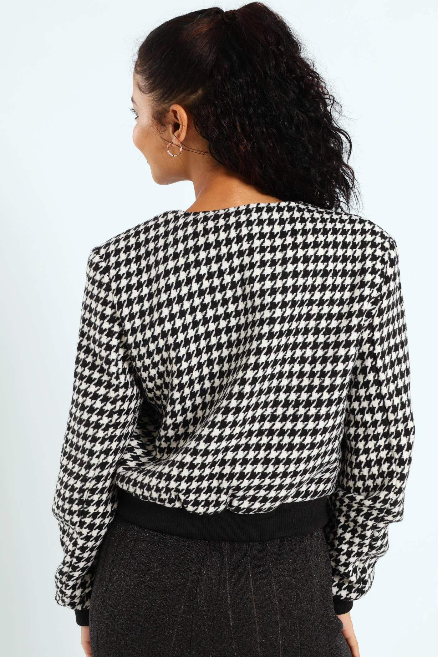 Houndstooth Cropped Jacket - Black/White - Image 5