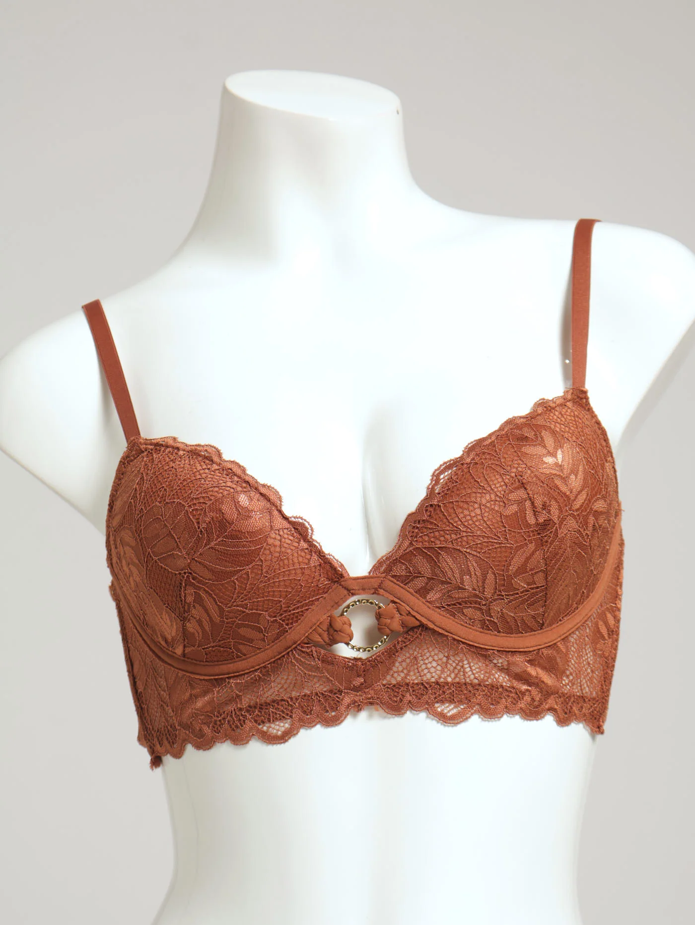 Imperial Topaz Lace Longline Braid Detail Bra - Bronze