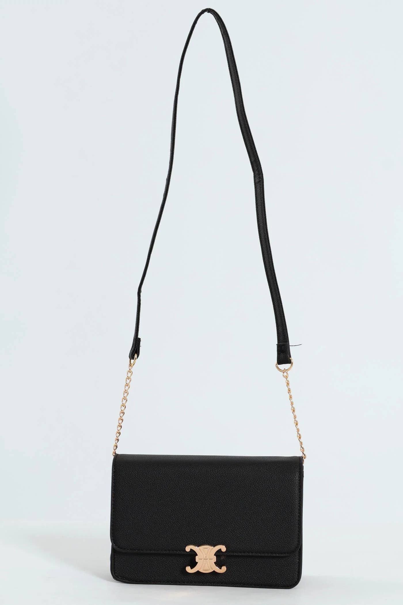 Interlink Clasp Satchel Bag - Black