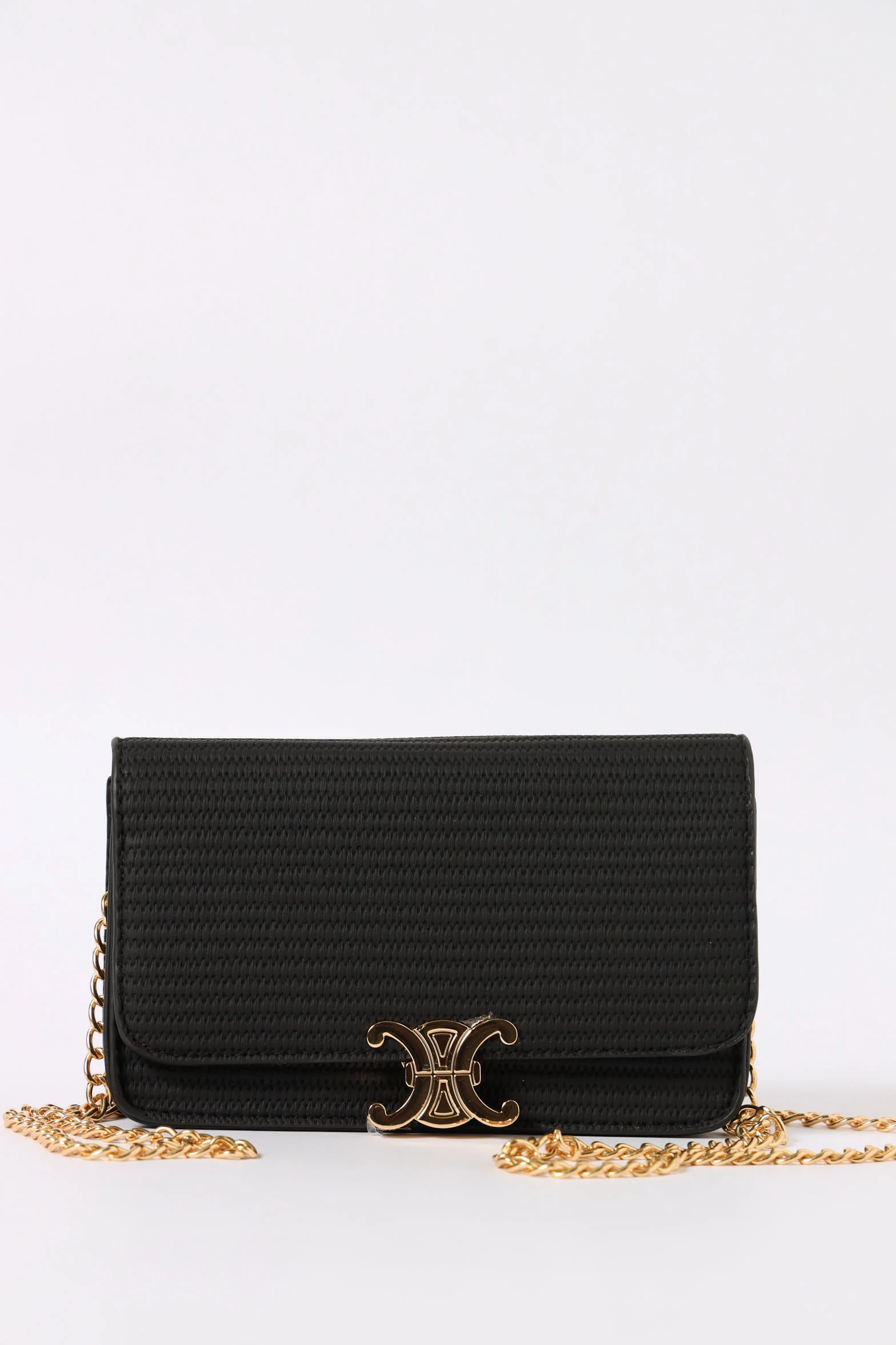 Interlink Clasp Satchel Bag - Black/Gold