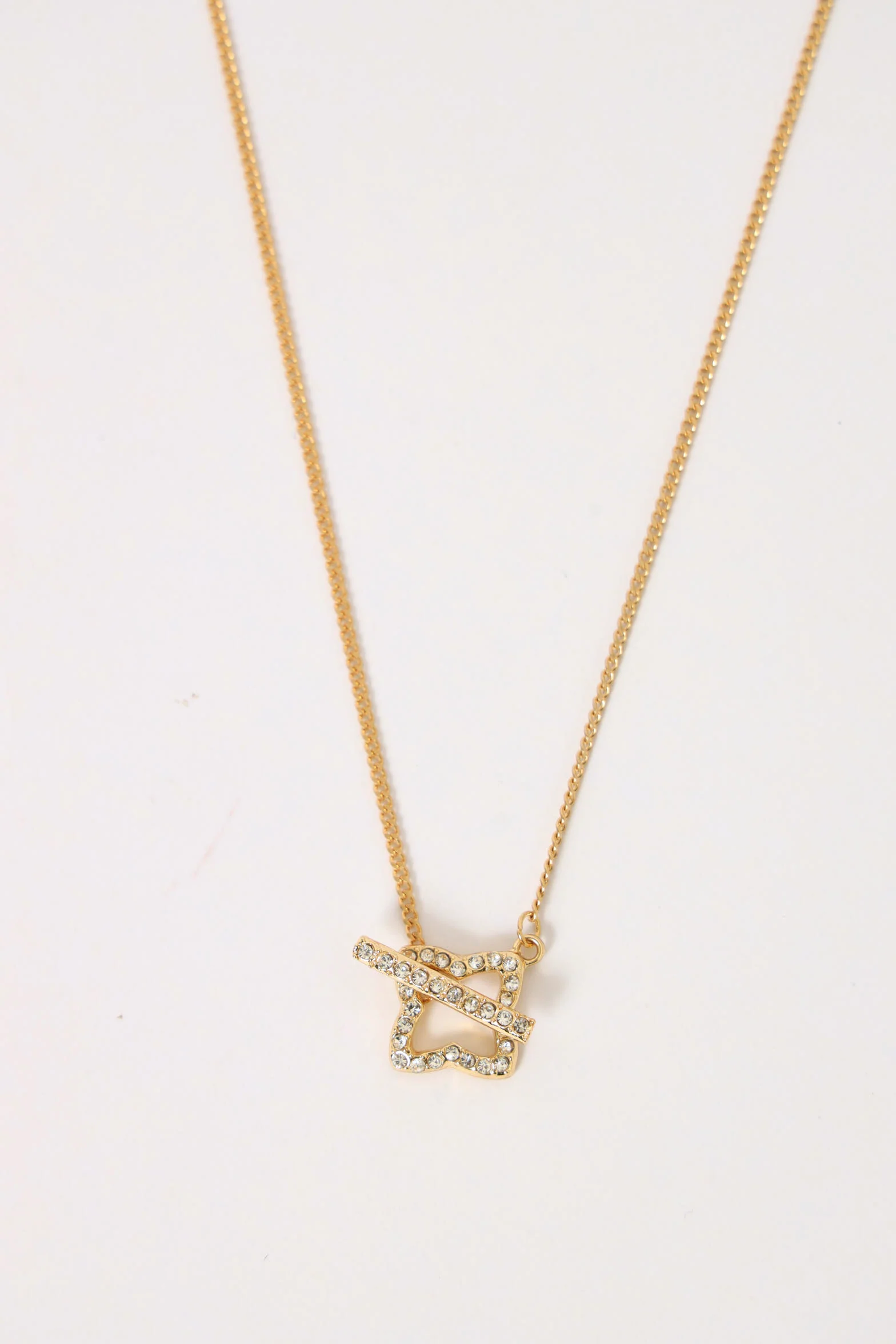 Interlink Diamante Clasp T Bar Necklace - Gold - Image 2