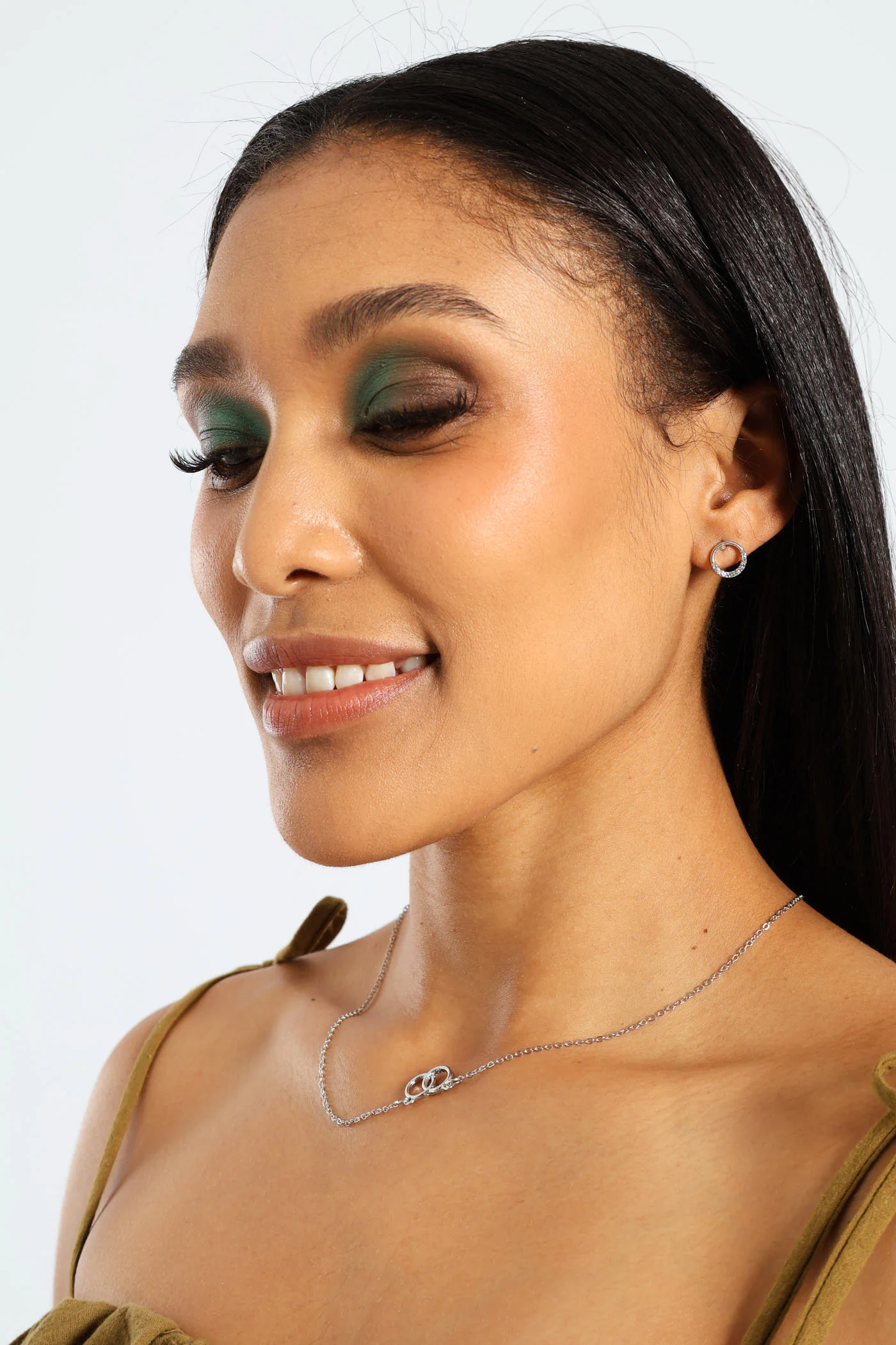 Interlink Diamante Disc Necklace And Earrings - Silver - Image 3