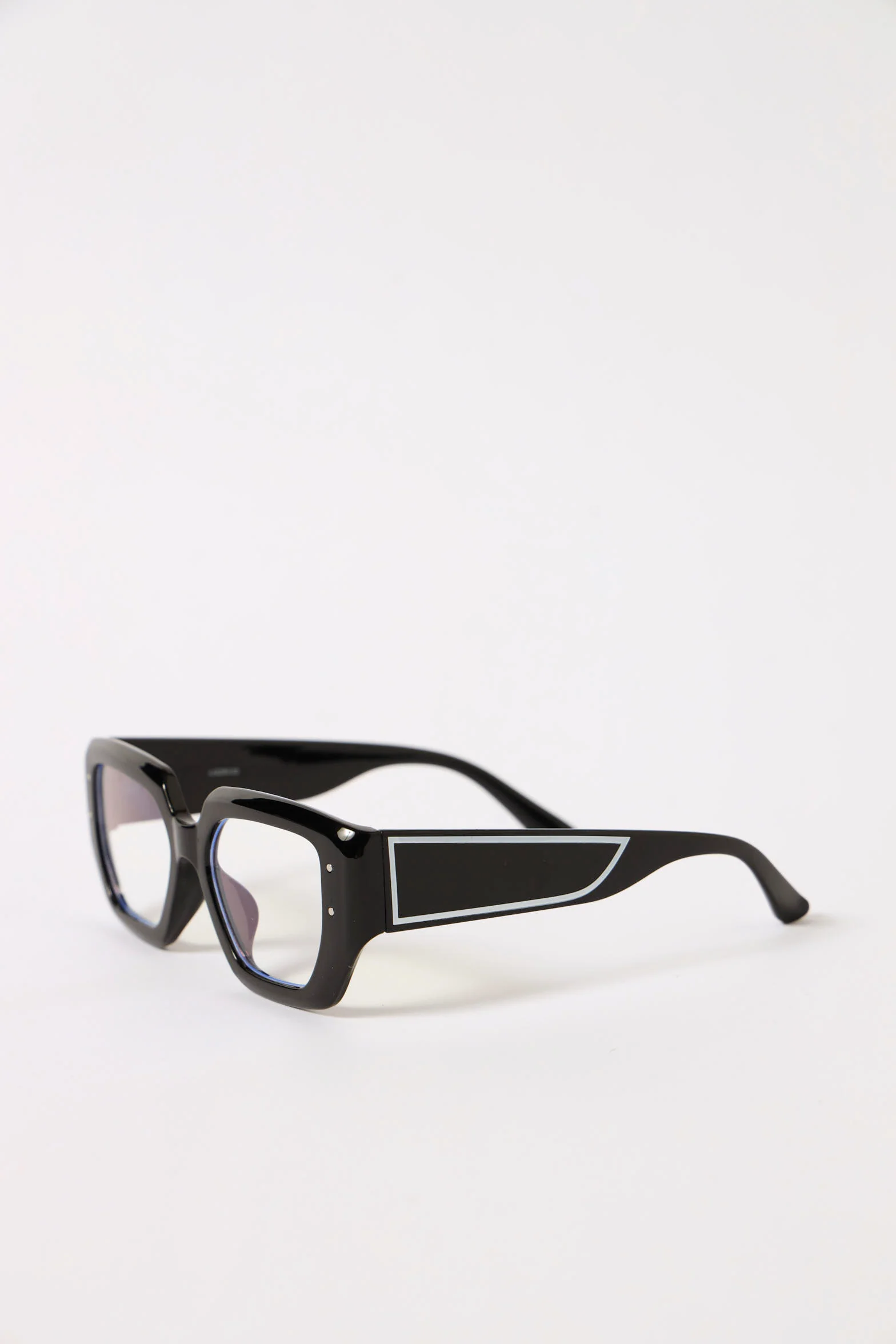 Irregular Bold Blue Block Lens Glasses - Black - Image 3