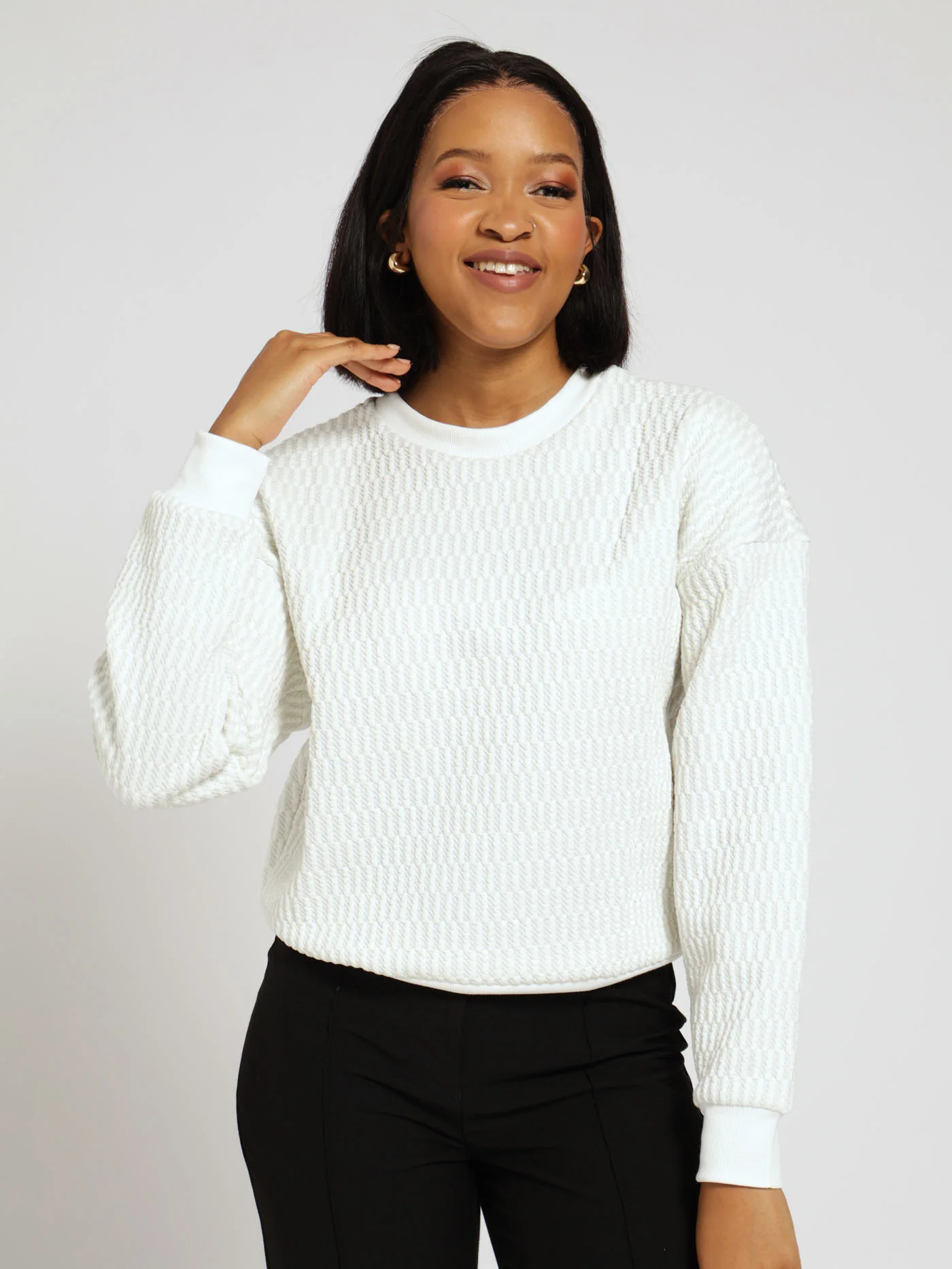 Jacquard Lurex Pullover - White