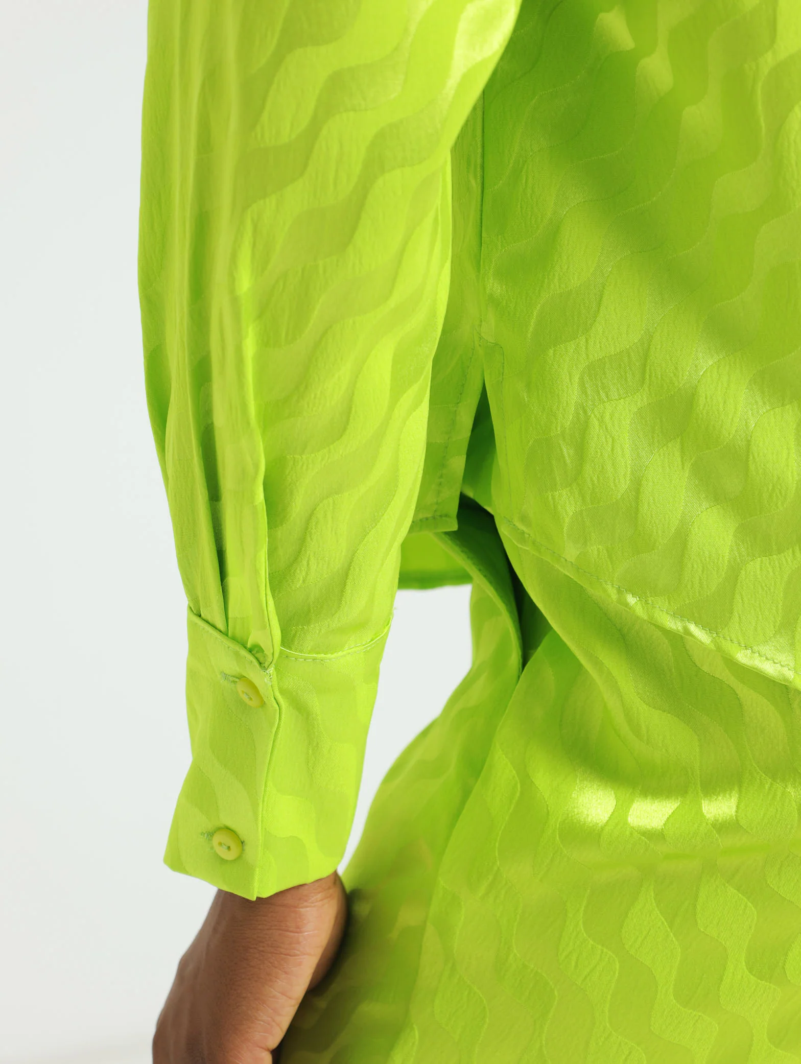 Jacquard Satin Woven Shirt - Lime - Image 5