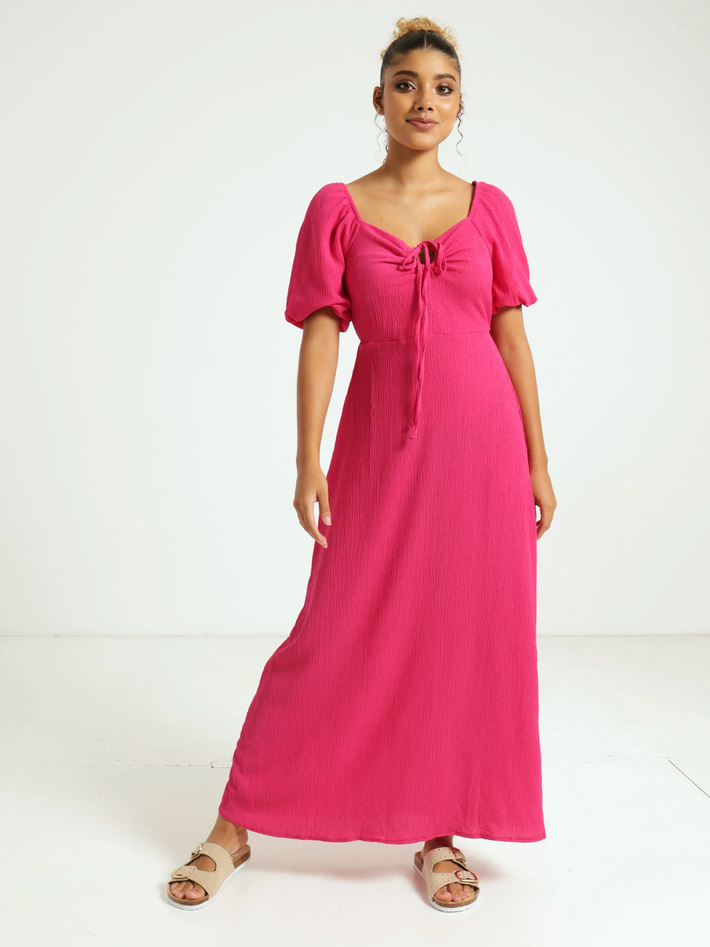 Keyhole Front Puff Sleeve Dress