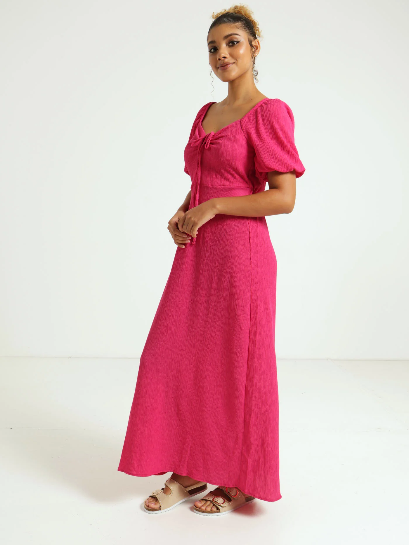 Keyhole Front Puff Sleeve Dress - Image 2