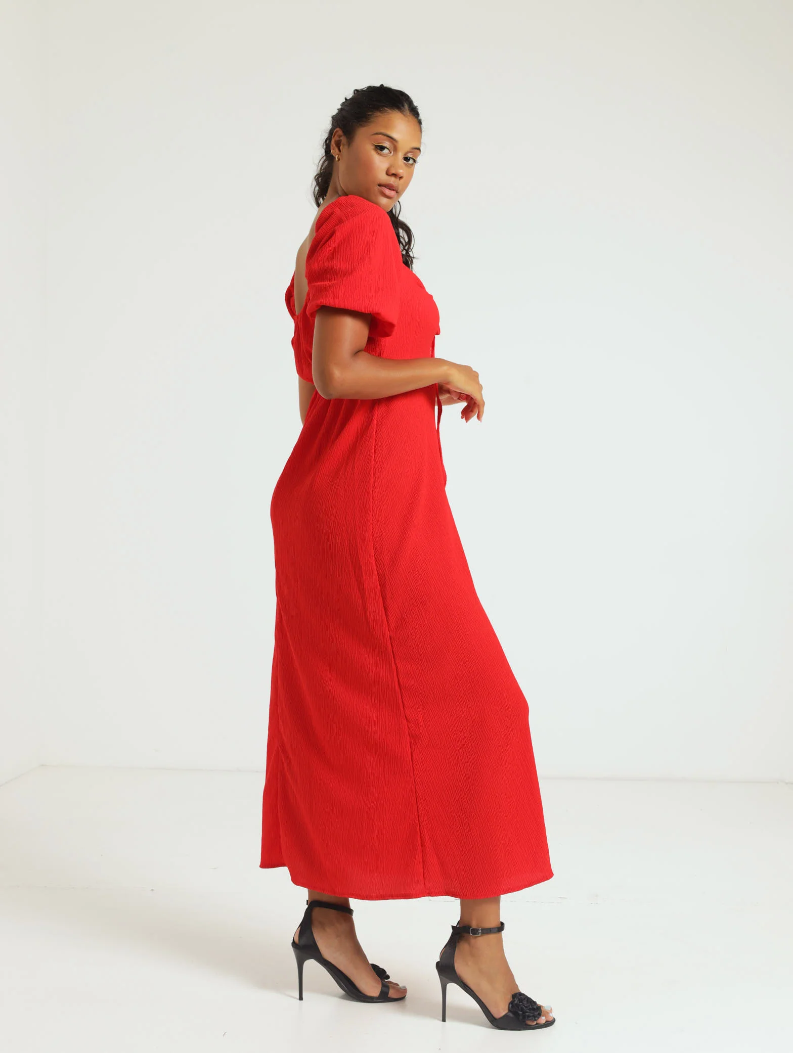 Keyhole Front Puff Sleeve Dress - Image 2