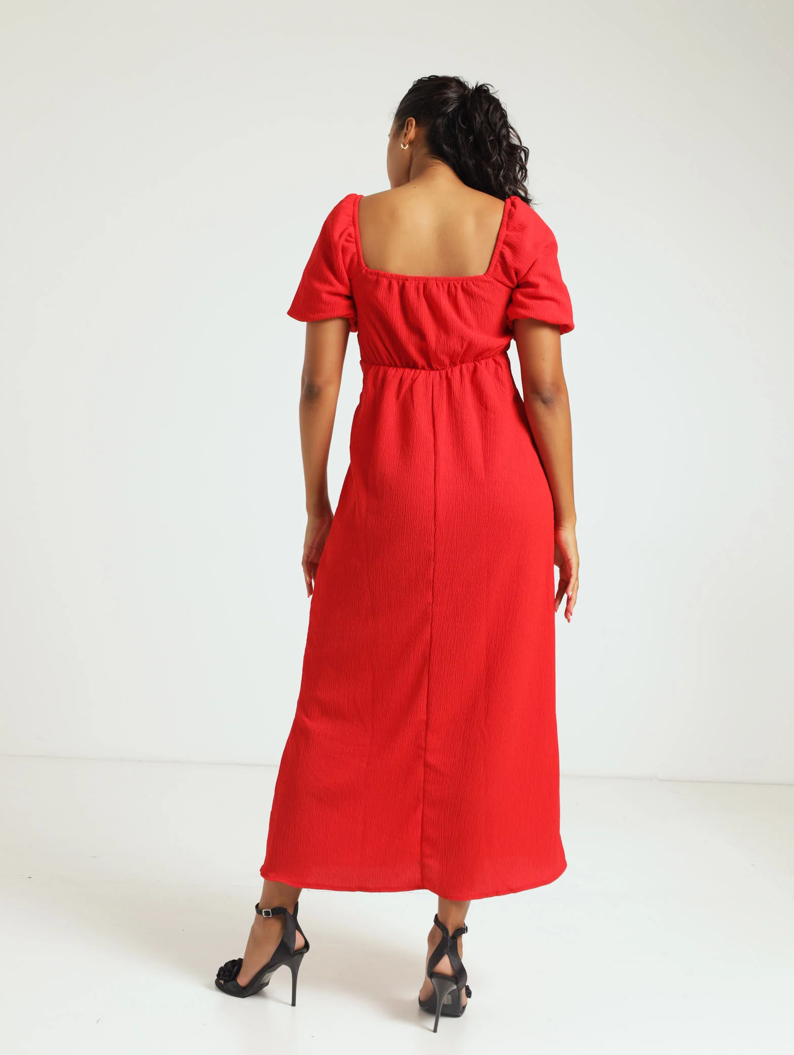 Keyhole Front Puff Sleeve Dress - Image 3