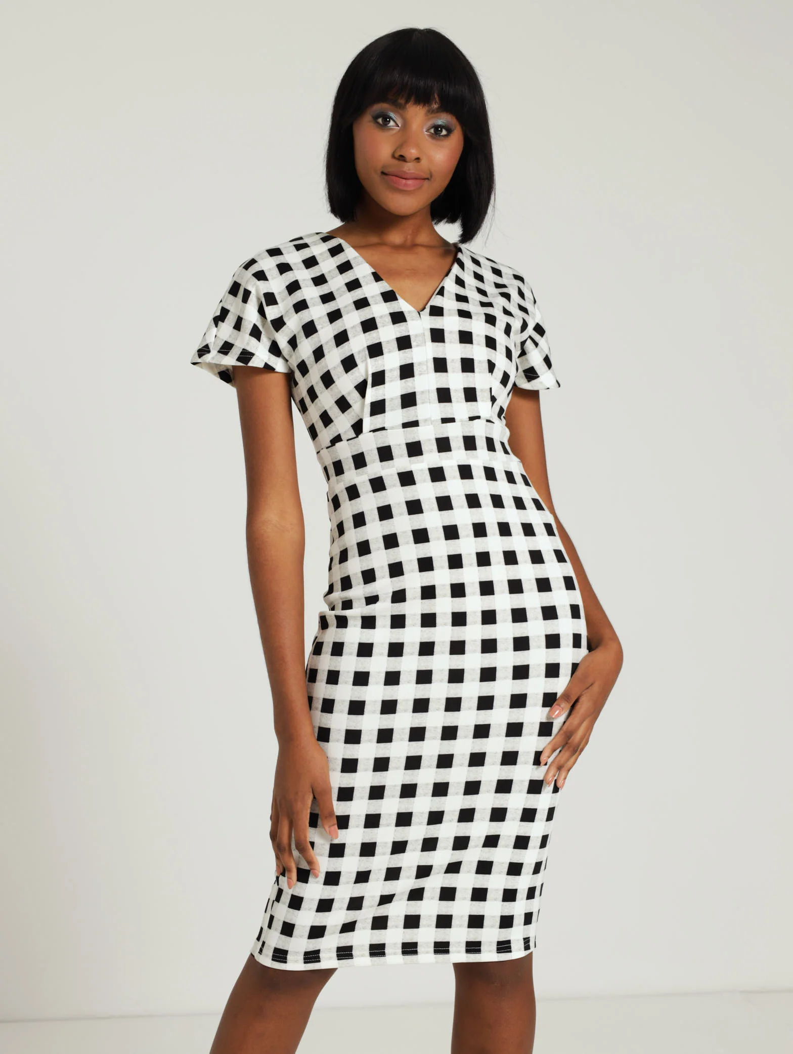 Kimono Short Sleeve V Neck Midi Dress