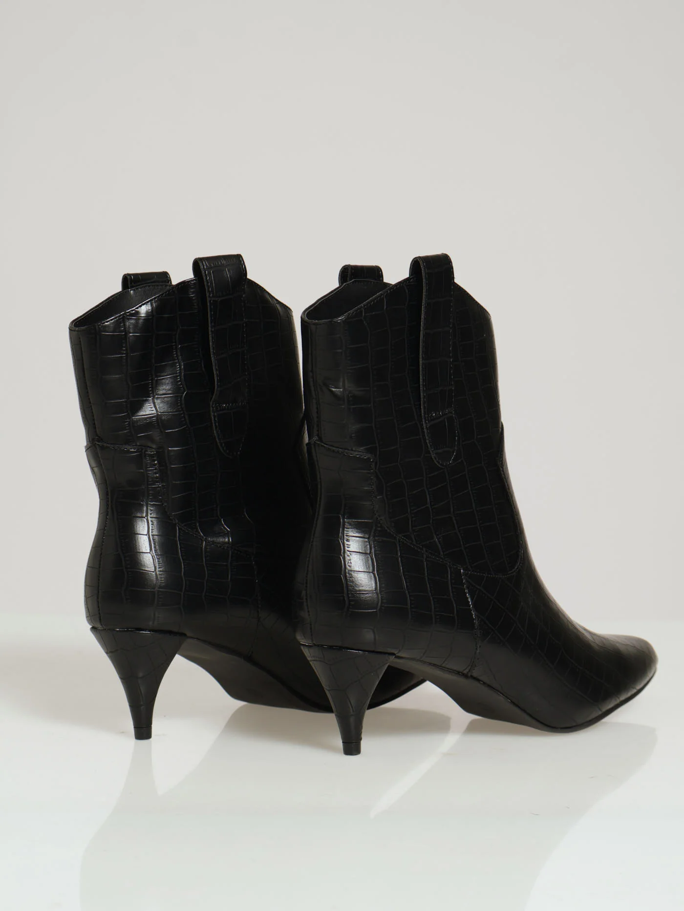 Kitten Ankle Pointy Croc Western Boot - Black - Image 3