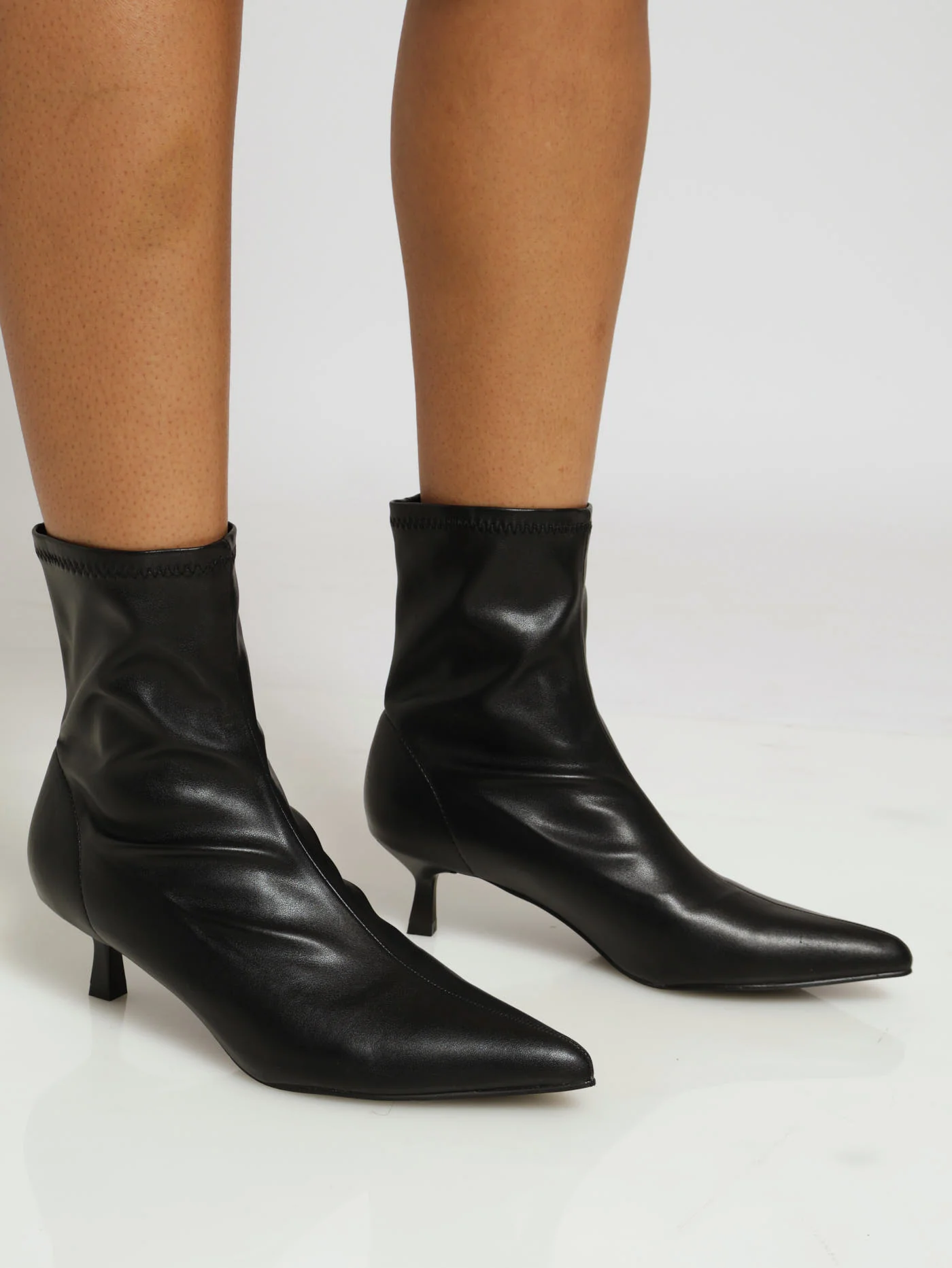 Kitten Ankle Pointy Sock Boot - Black - Image 2