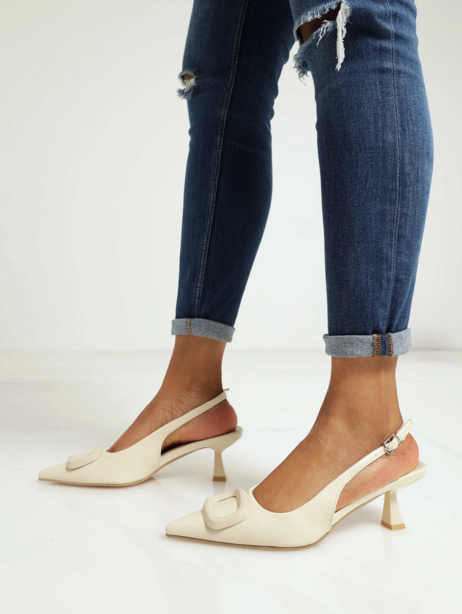 Kitten Court Slingback with Matte Square Trim - Image 3