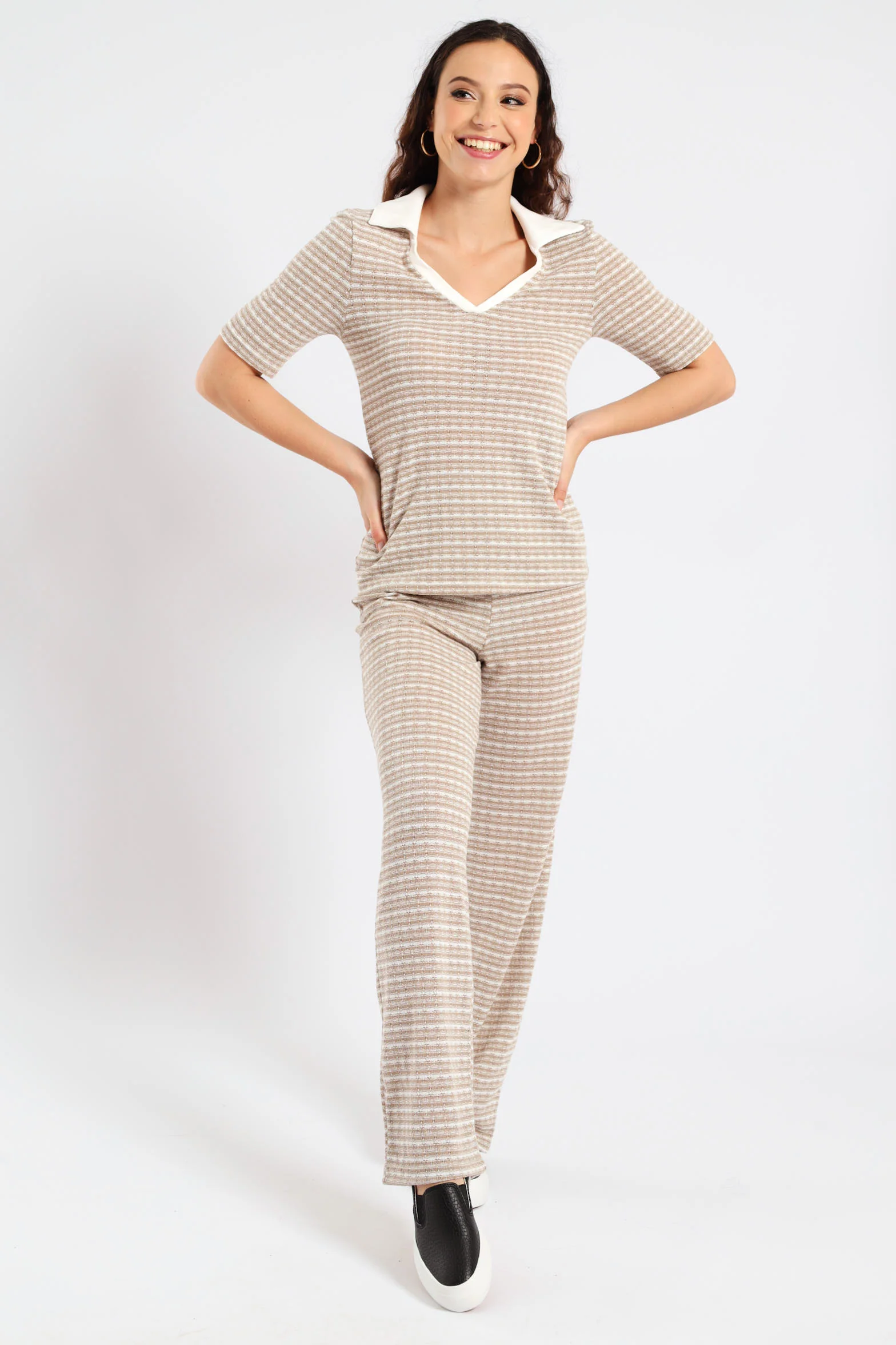 Knit Flared Pants - Beige - Image 2