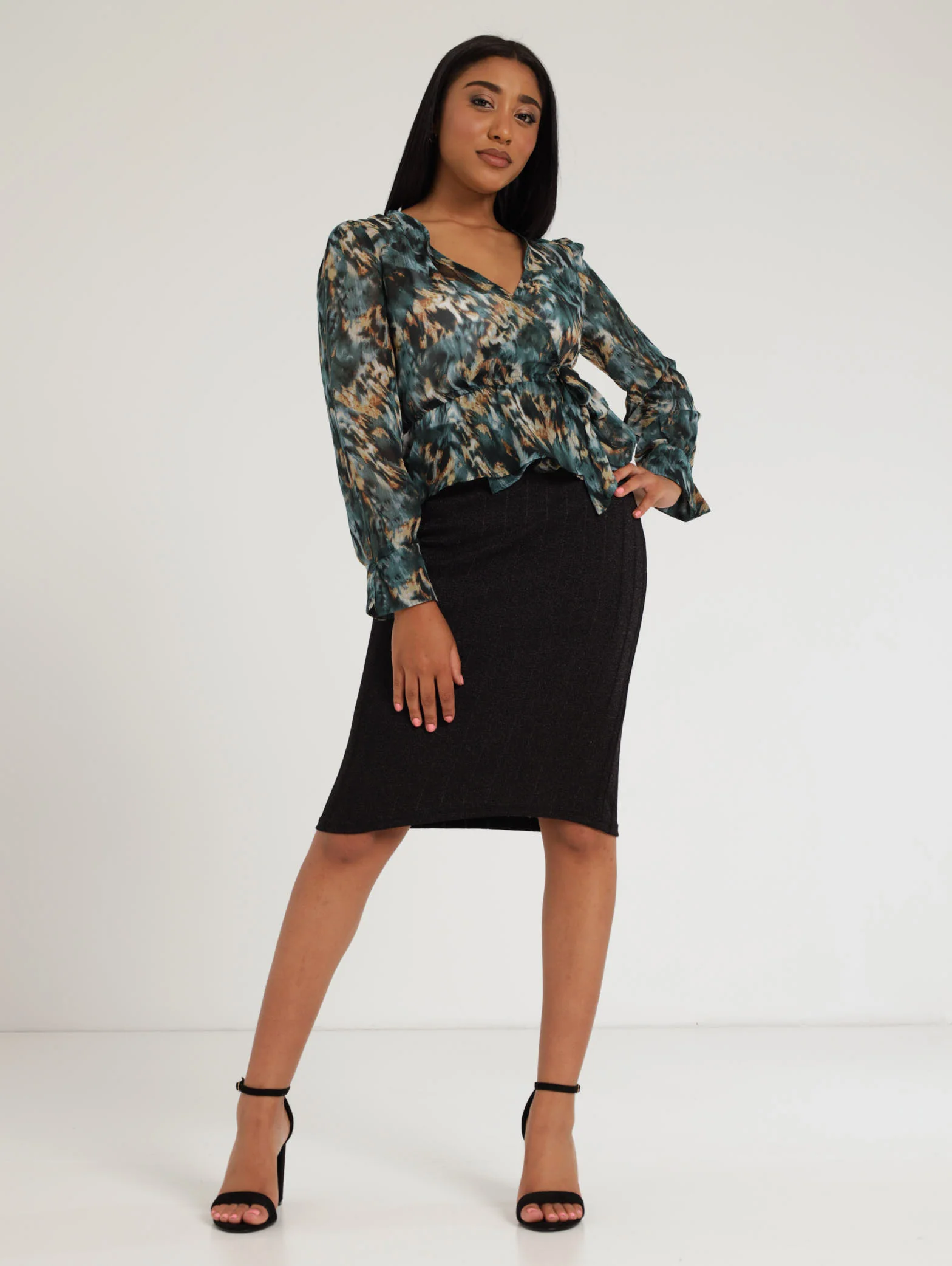 Knit Lurex Pull On Skirt - Black - Image 2